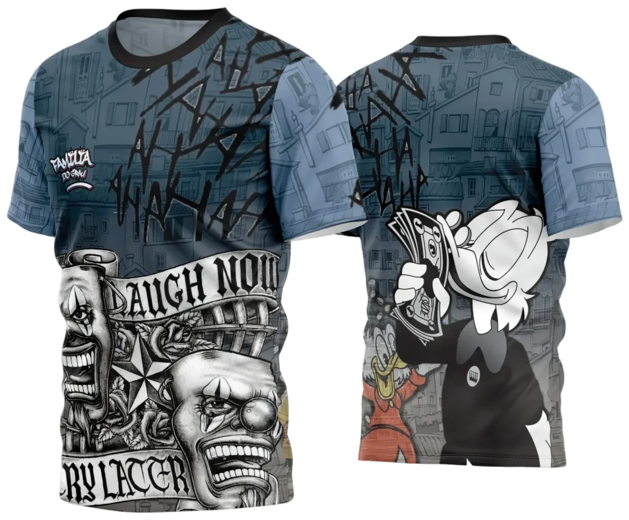 Camiseta unissex preta com logo no peito e estampa grande nas costas temática Camisa Quebrada 2024, visual moderno e marcante para todas as ocasiões.