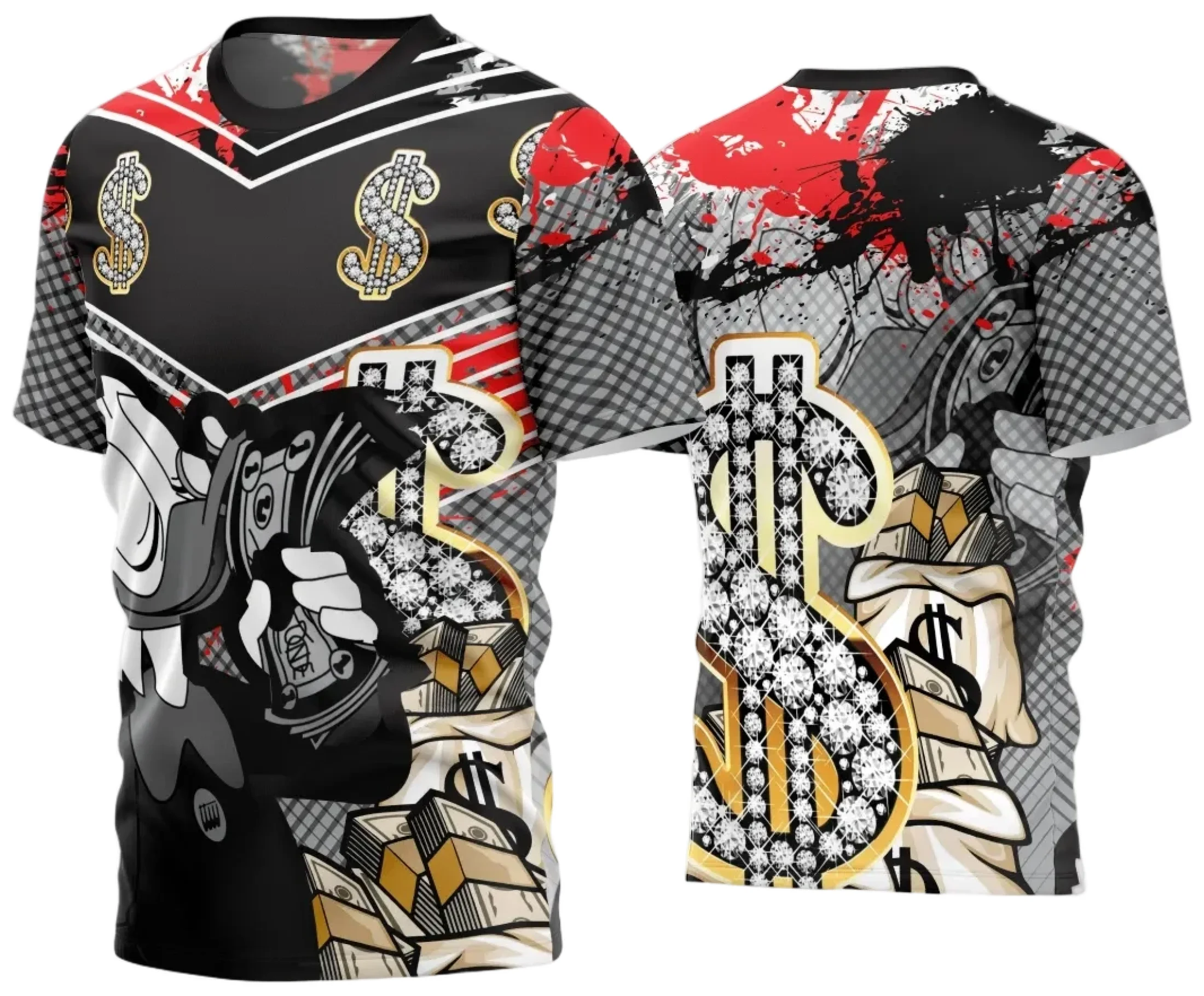 Camiseta preta unissex com logo no peito e estampa grande nas costas com tema Camisa Quebrada 2024, perfeita para quem busca estilo único e moderno.