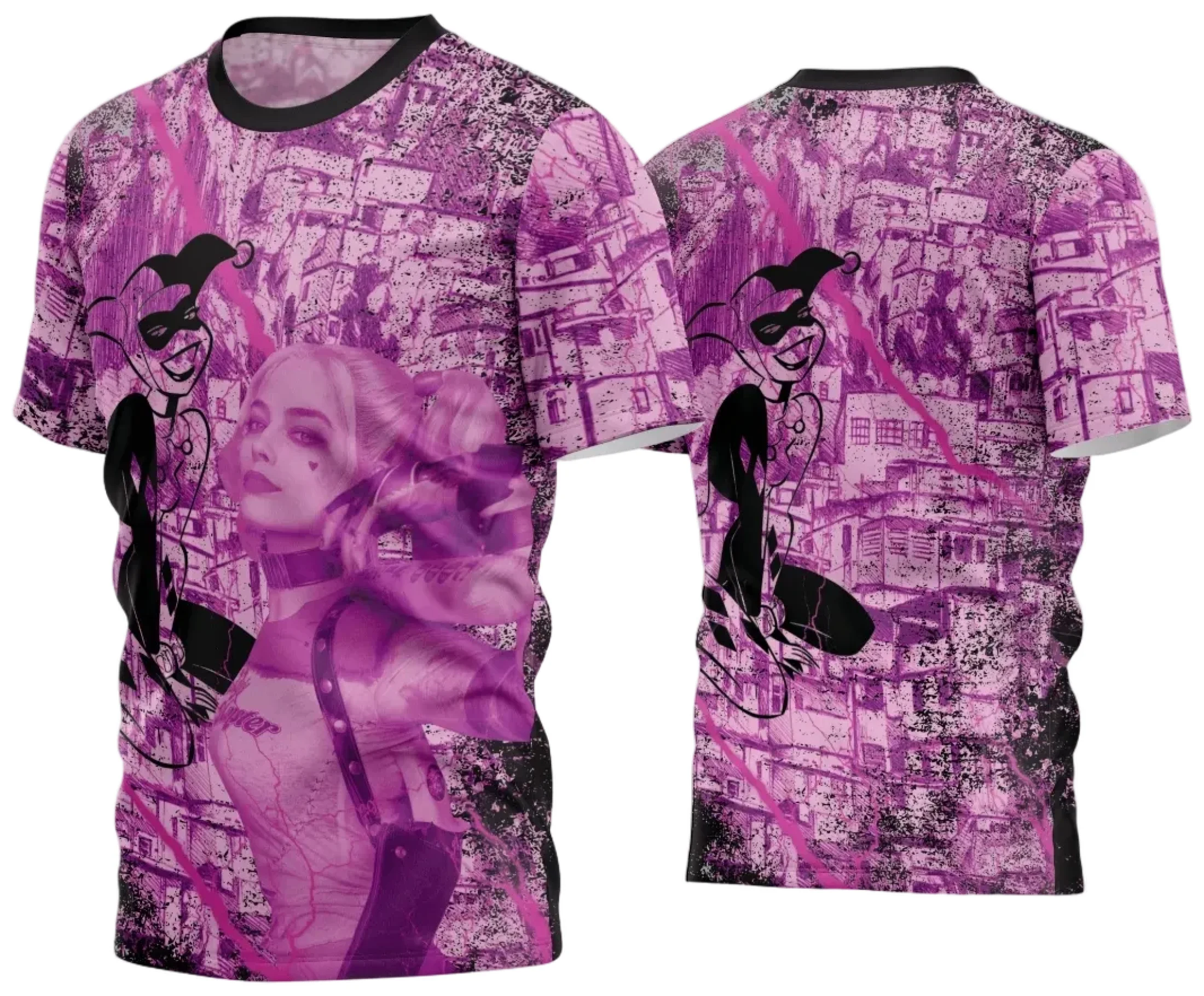 Camiseta unissex preta com logo no peito e estampa grande nas costas inspirada no tema Quebrada 2024, estilo urbano moderno, perfeito para quem busca atitude e originalidade.