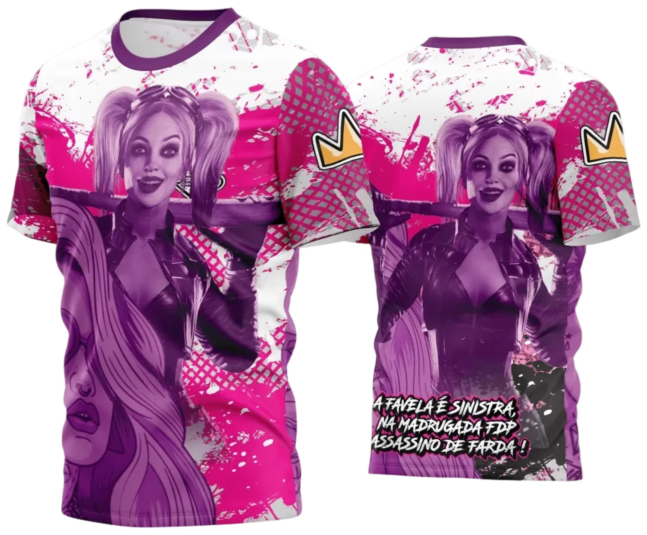 Camiseta unissex preta com logo no peito e estampa grande nas costas inspirada em Quebrada 2024, destacando personalidade e estilo urbano.