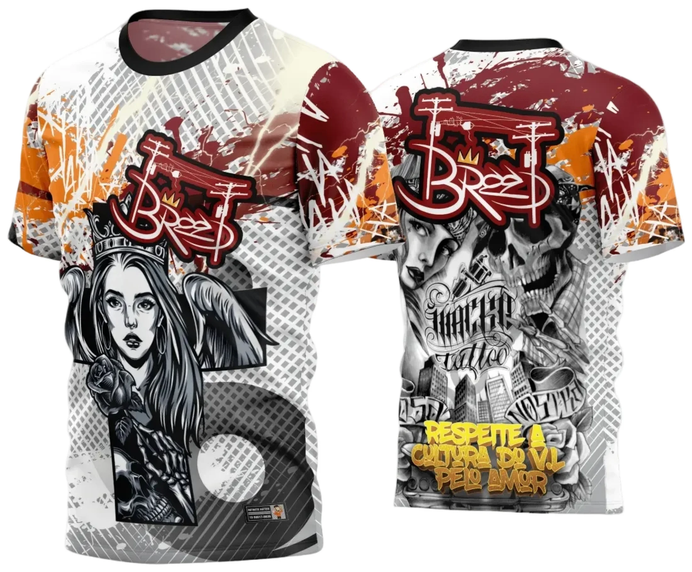 Camiseta unissex preta com logo no peito e estampa grande nas costas inspirada em Quebrada 2024, design ousado e moderno, ideal para quem quer estilo e atitude no visual.