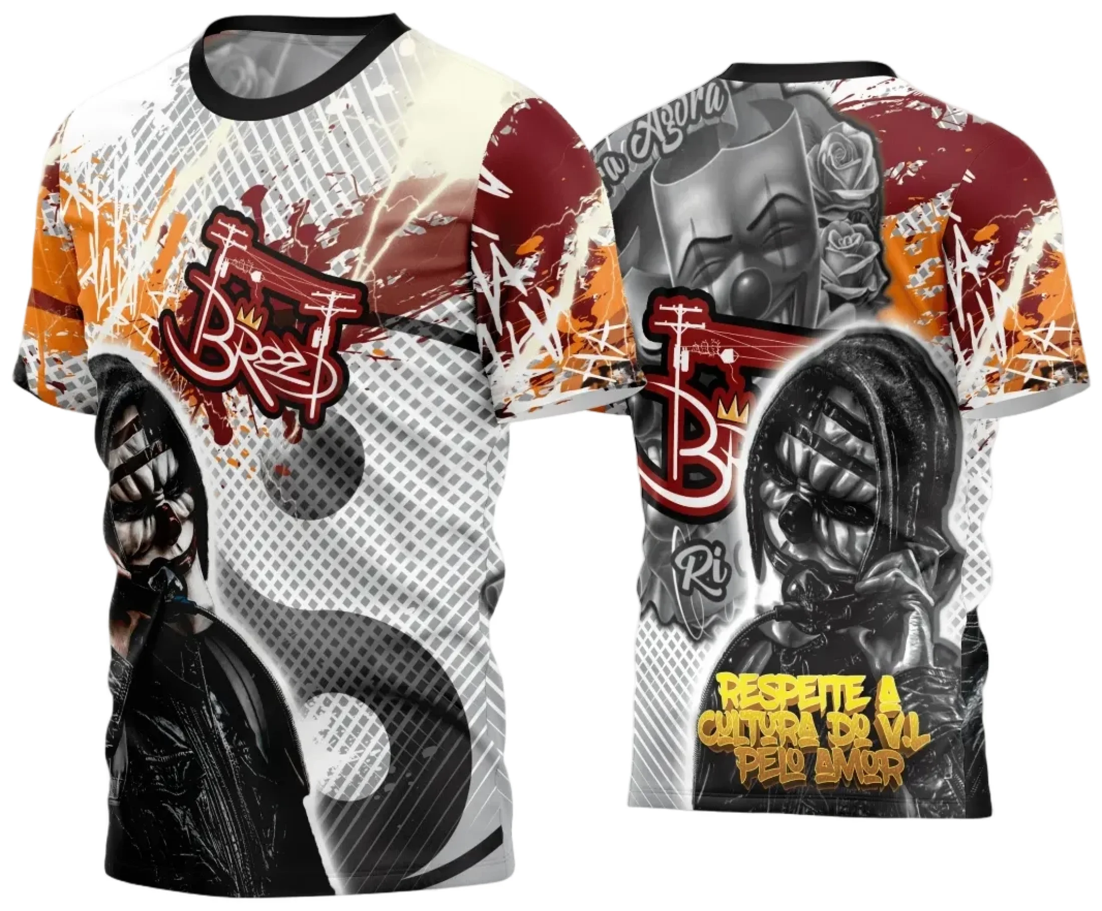 Camiseta unissex preta com logo no peito e estampa grande nas costas seguindo o tema Quebrada 2024, perfeita para quem busca um visual moderno e autêntico.