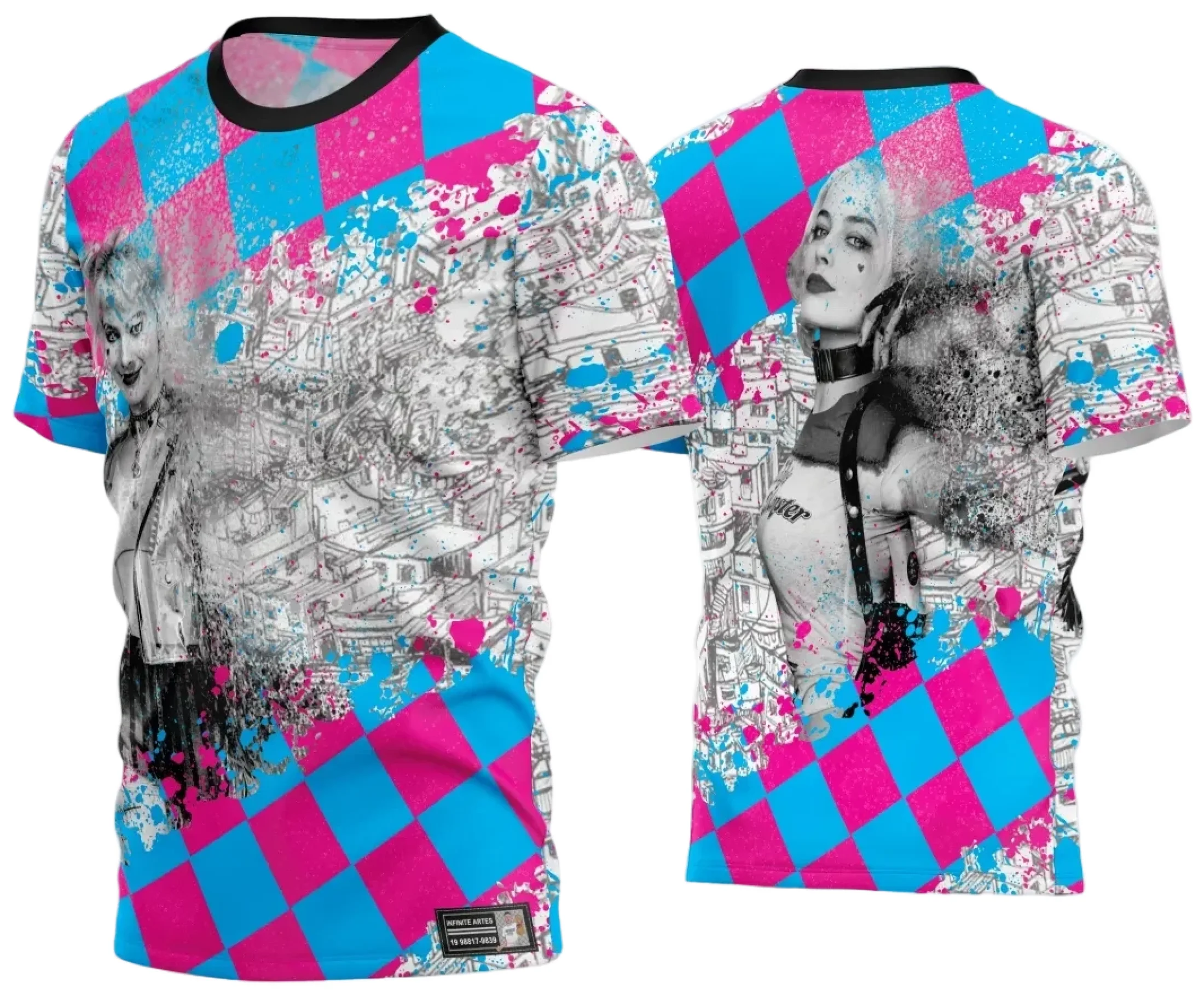 Camiseta unissex preta com logo no peito e estampa grande nas costas mostrando o tema Camisa Quebrada 2024, moderna e estilosa para uso casual ou eventos.