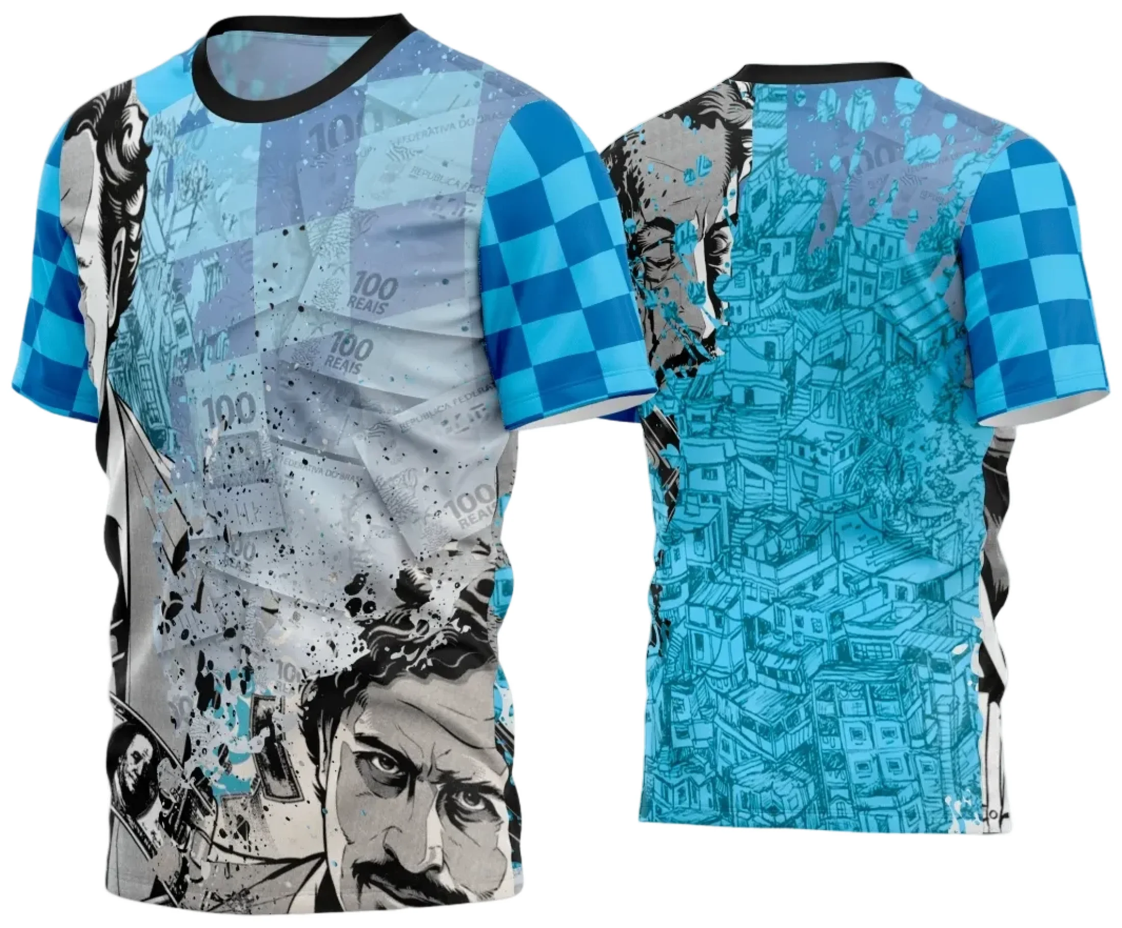 Camiseta unissex preta com logo no peito e estampa grande nas costas inspirada em Quebrada 2024, ideal para quem curte estilo urbano moderno e marcante.