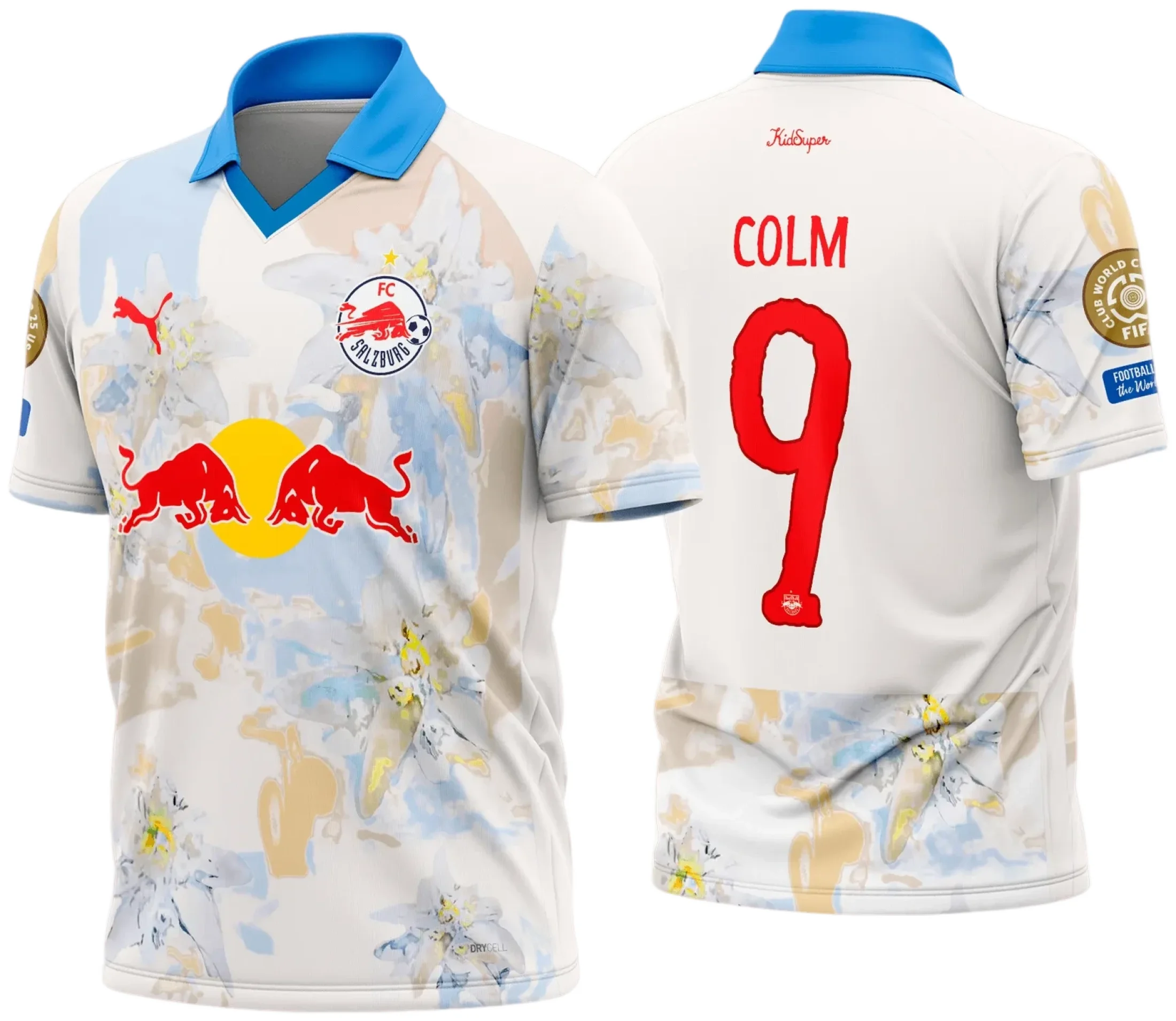 Camisa unissex preta com logo no peito e estampa grande nas costas do RB Salzburg CWC Titular 2025-2026, design moderno e elegante para fãs do clube e coleção esportiva.