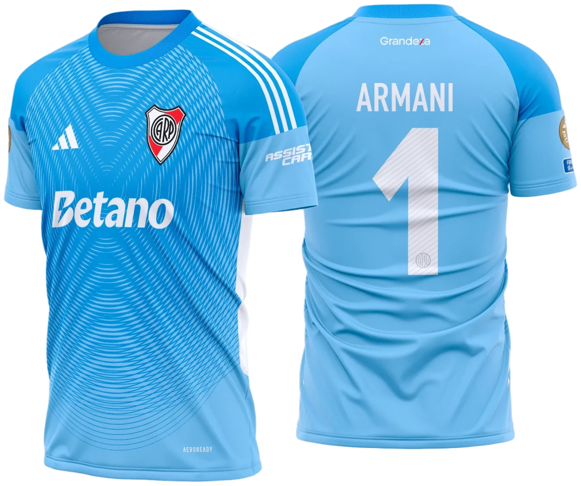 Camiseta preta unissex com logo no peito e estampa grande nas costas do goleiro River Plate 2025 - 2026