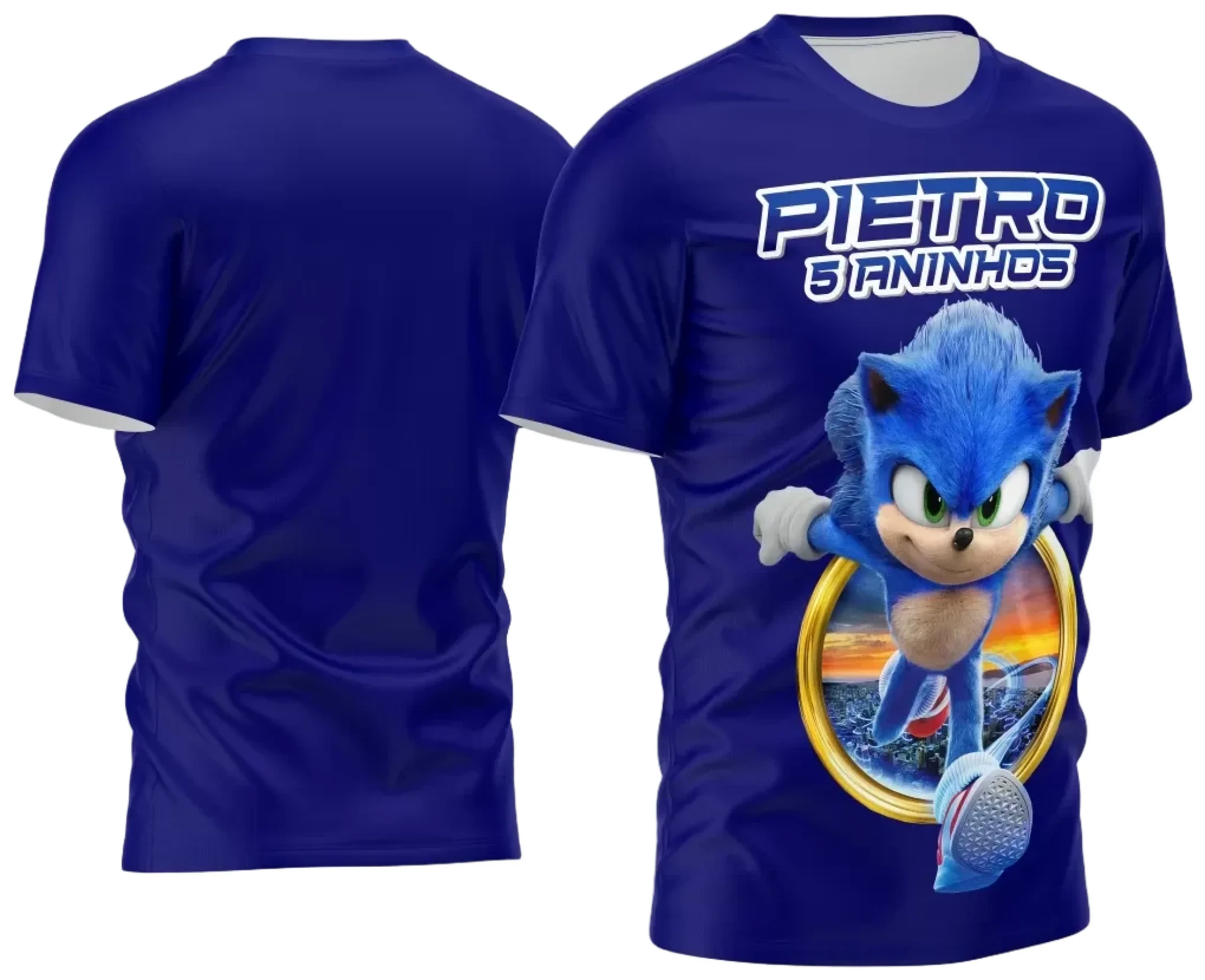 Arte Estampa Camisa Sonic Aniversário