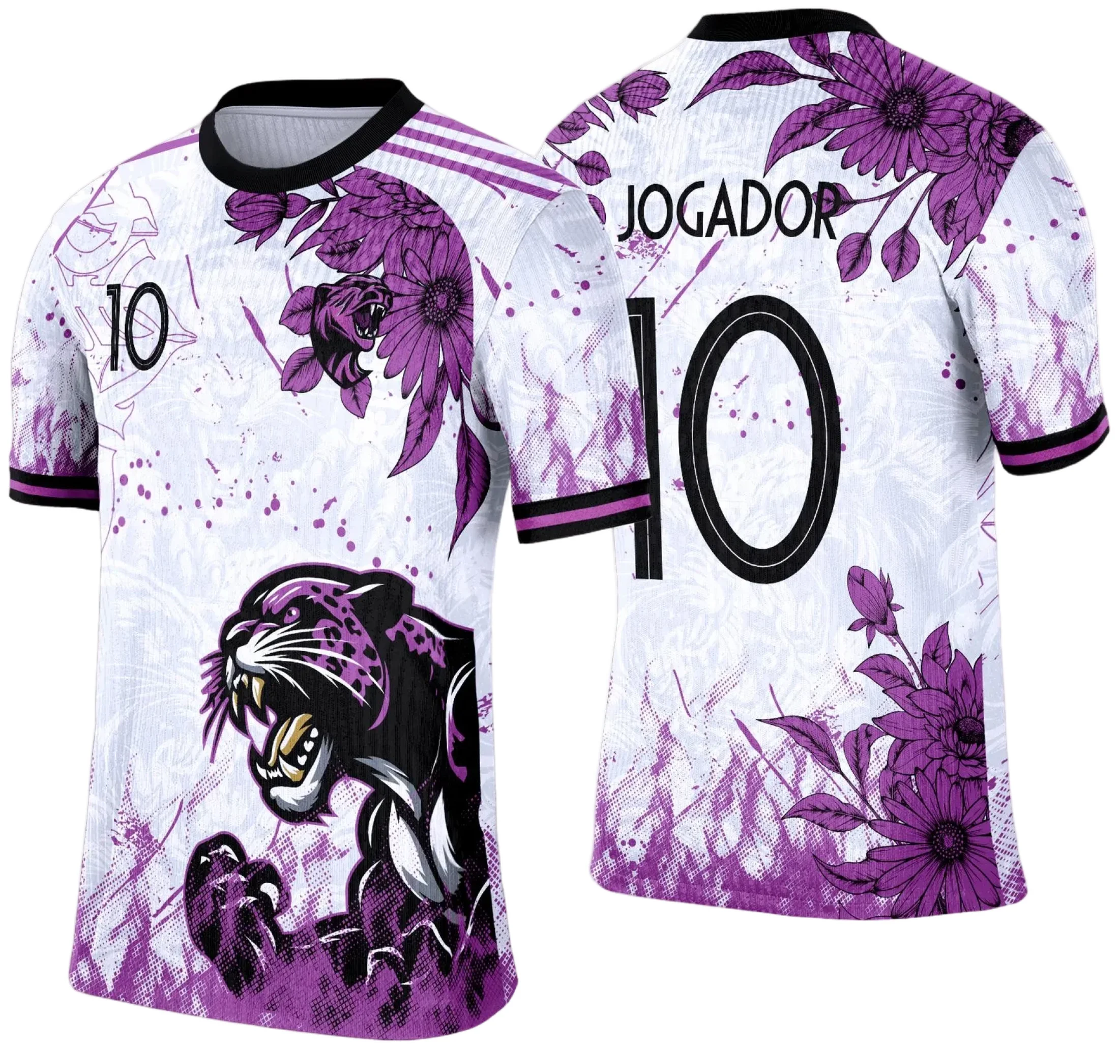 Camiseta unissex preta com logo no peito e estampa grande nas costas com tema de onça pintada para Interclasse 2025, design moderno e impactante para eventos escolares.