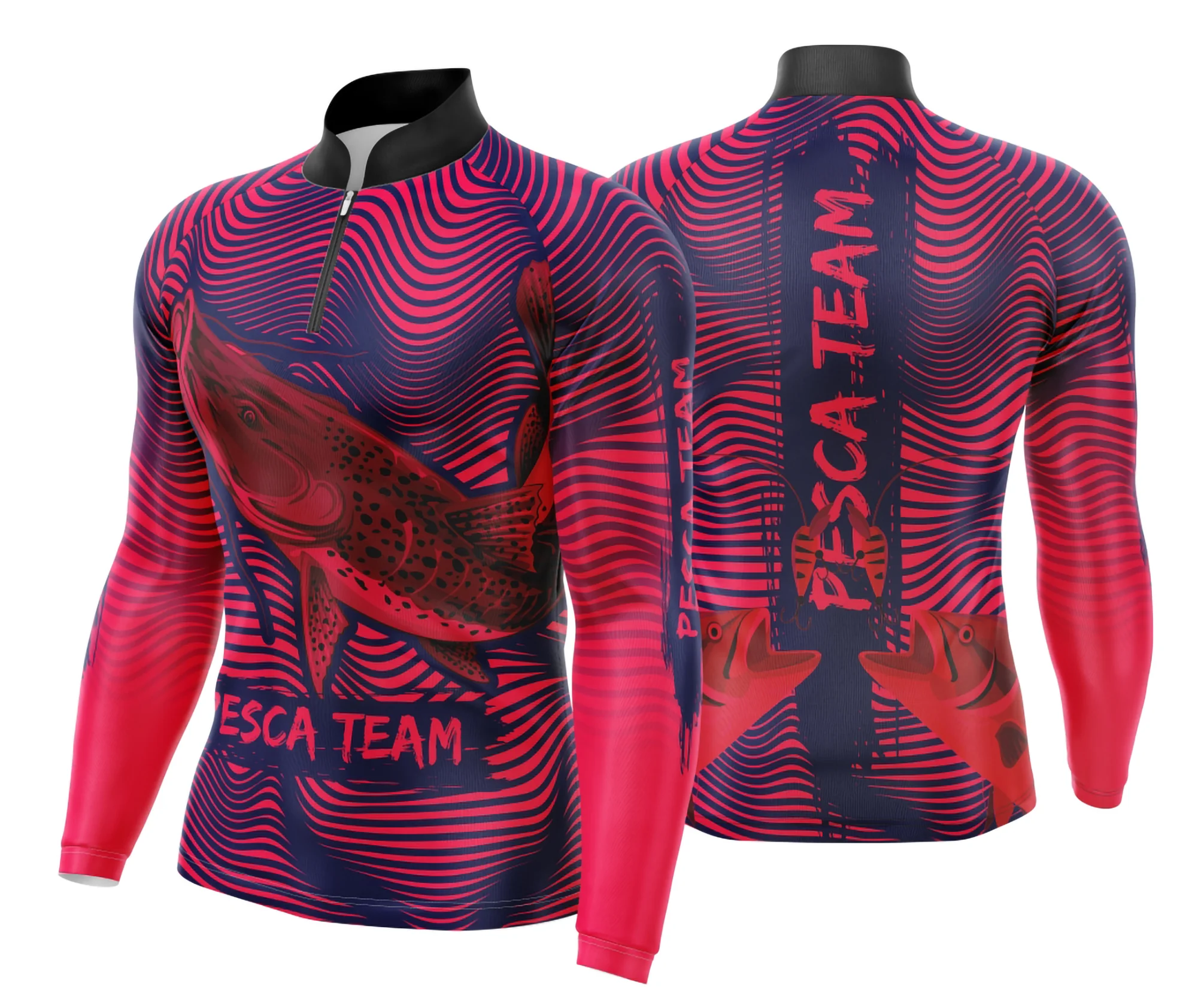 Camiseta unissex preta com logo no peito e estampa grande nas costas de pesca esportiva, ideal para quem ama o esporte e conforto em estilo casual.