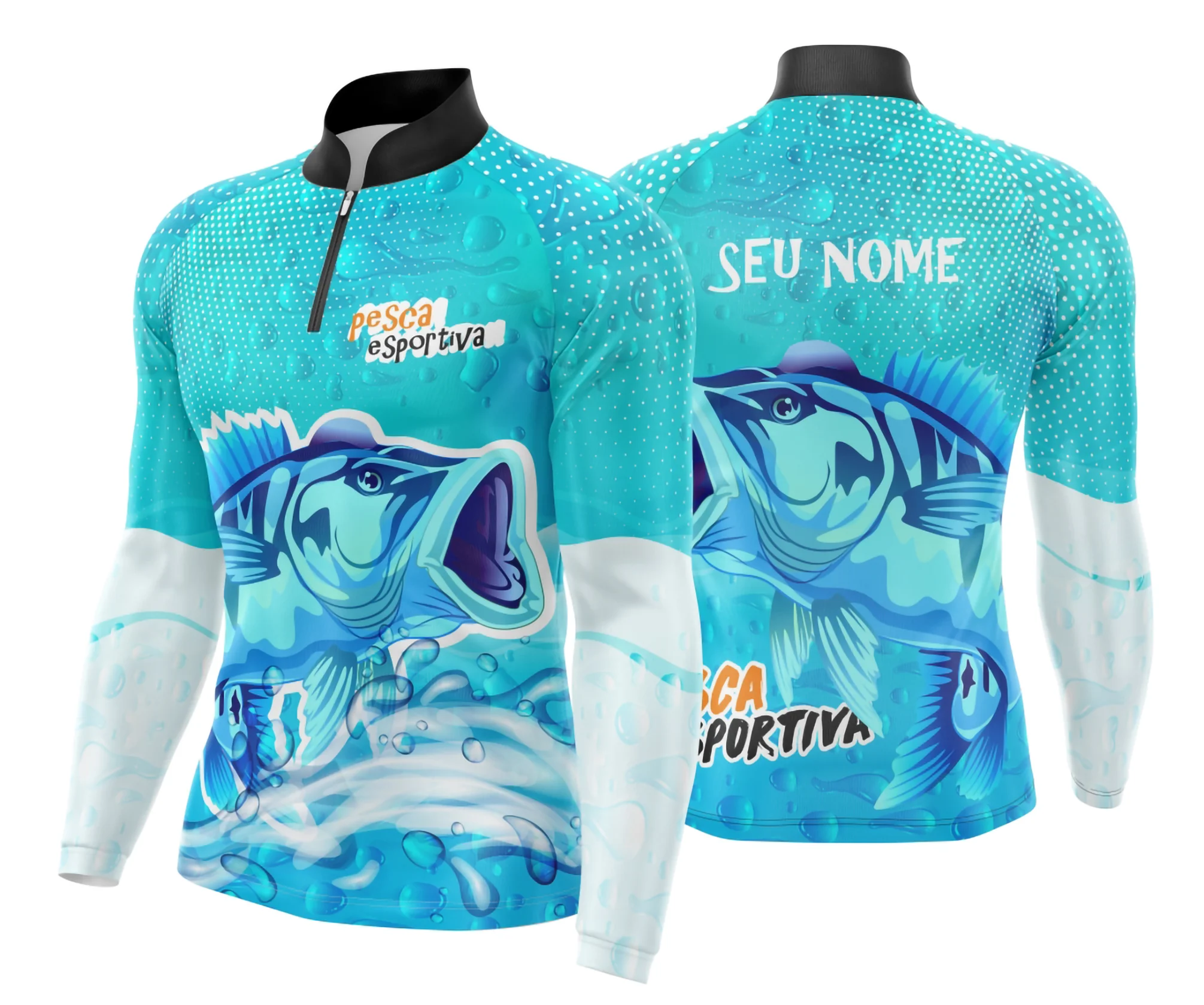 Camiseta unissex preta com logo no peito e estampa grande nas costas inspirada em pesca esportiva, ideal para momentos de lazer e aventura.