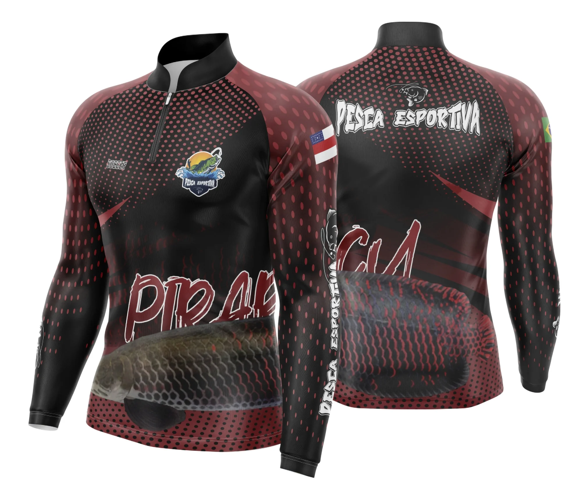 Camiseta unissex preta com logo no peito e estampa grande nas costas com tema pescaria esportiva, ideal para quem curte o estilo e a aventura na pesca.