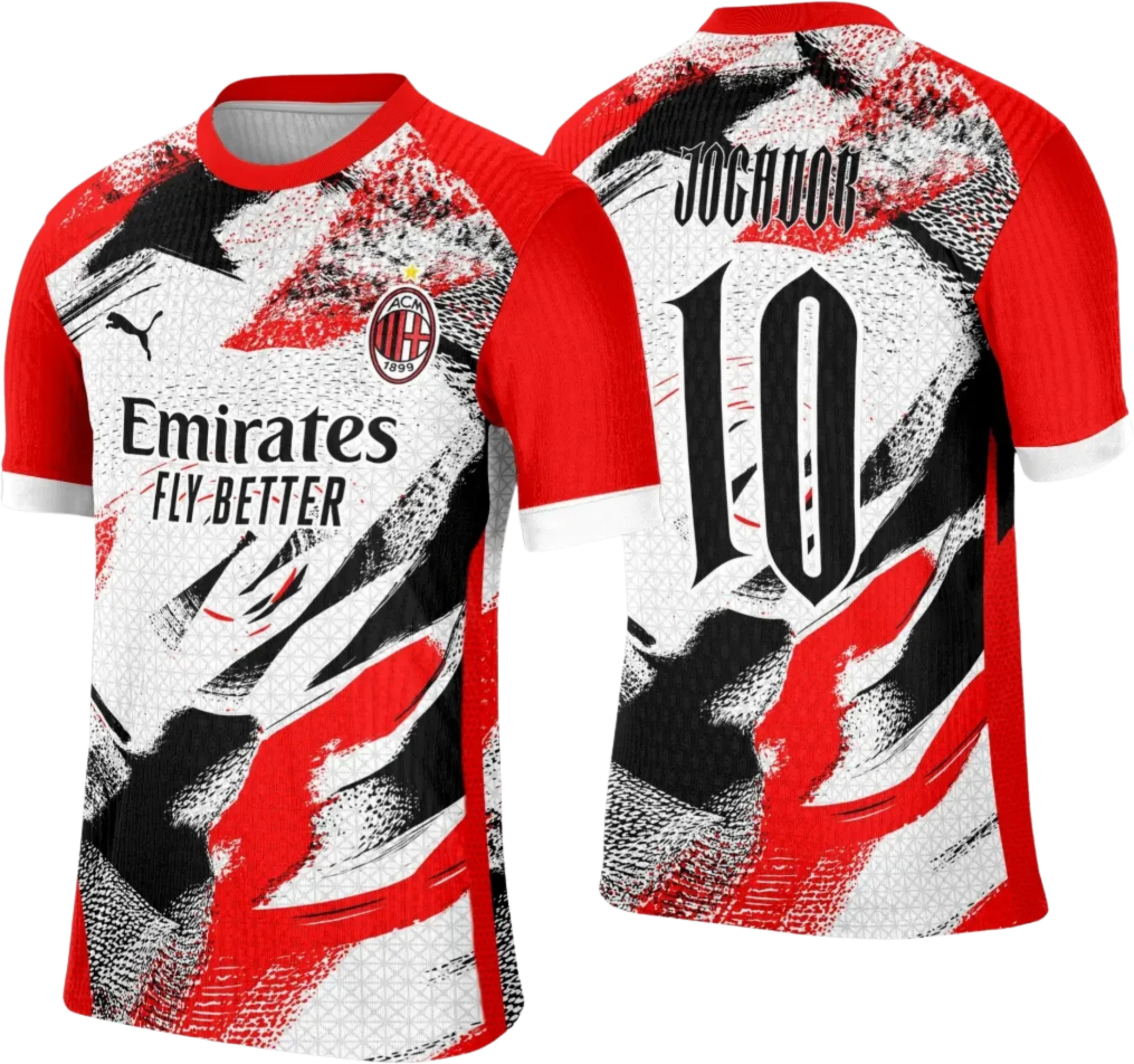 Camiseta unissex preta com logo no peito e estampa grande nas costas inspirada no time AC Milan, perfeita para usar em eventos interclasse ou torcer com estilo.