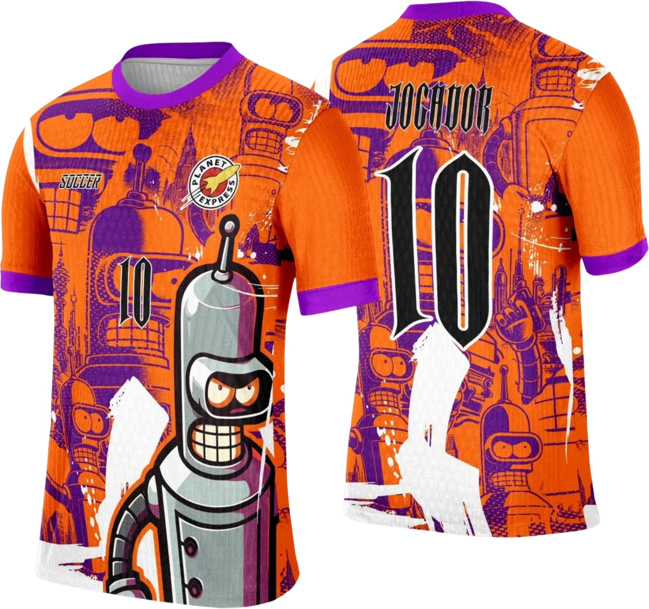 Camiseta unissex preta com logo no peito e estampa grande nas costas do personagem Bender Rodriguez em edição Interclasse, destacando estilo moderno e descolado.