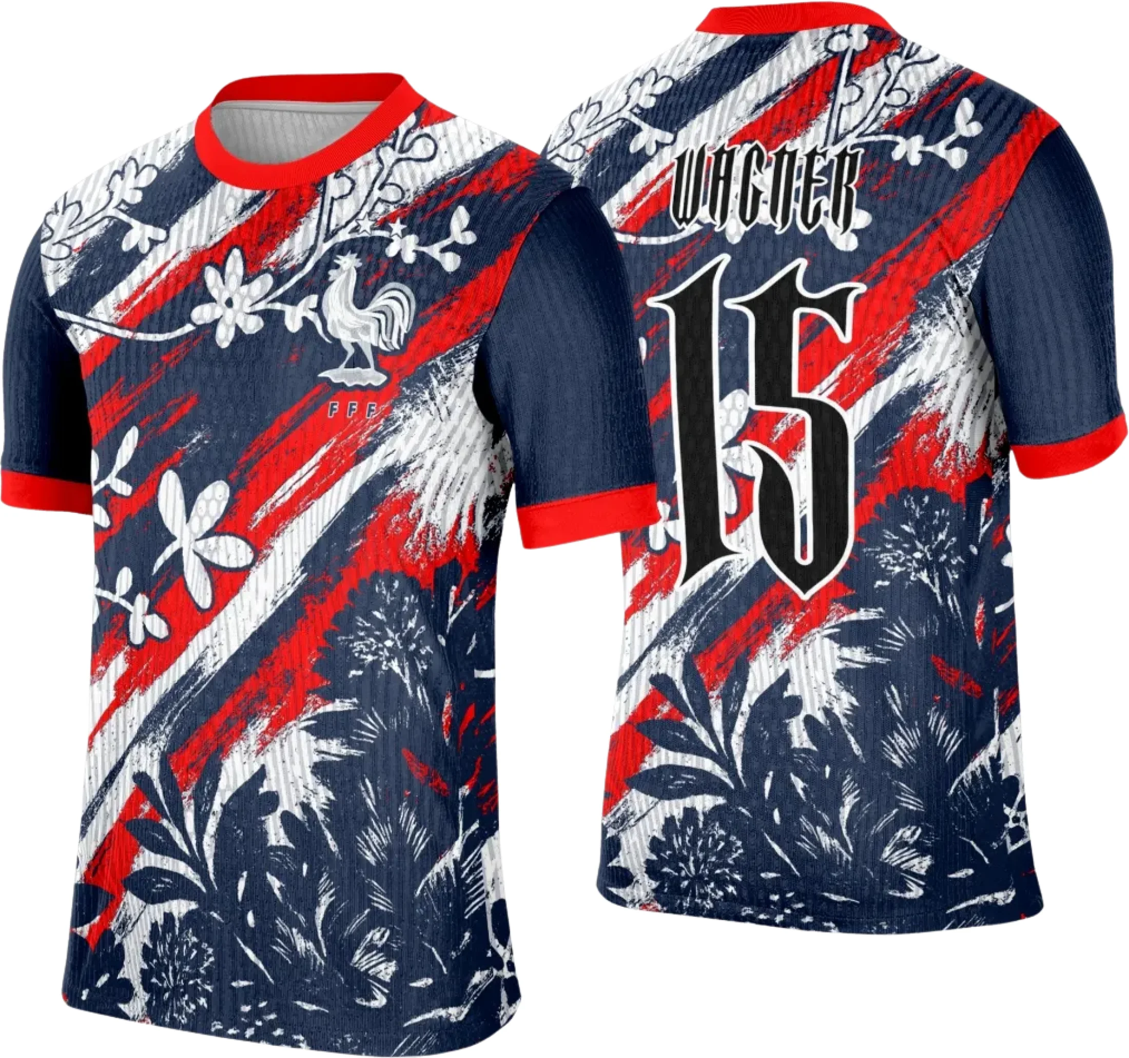 Camiseta preta unissex com logo no peito e estampa grande nas costas, tema Interclasse França, design moderno e estiloso.