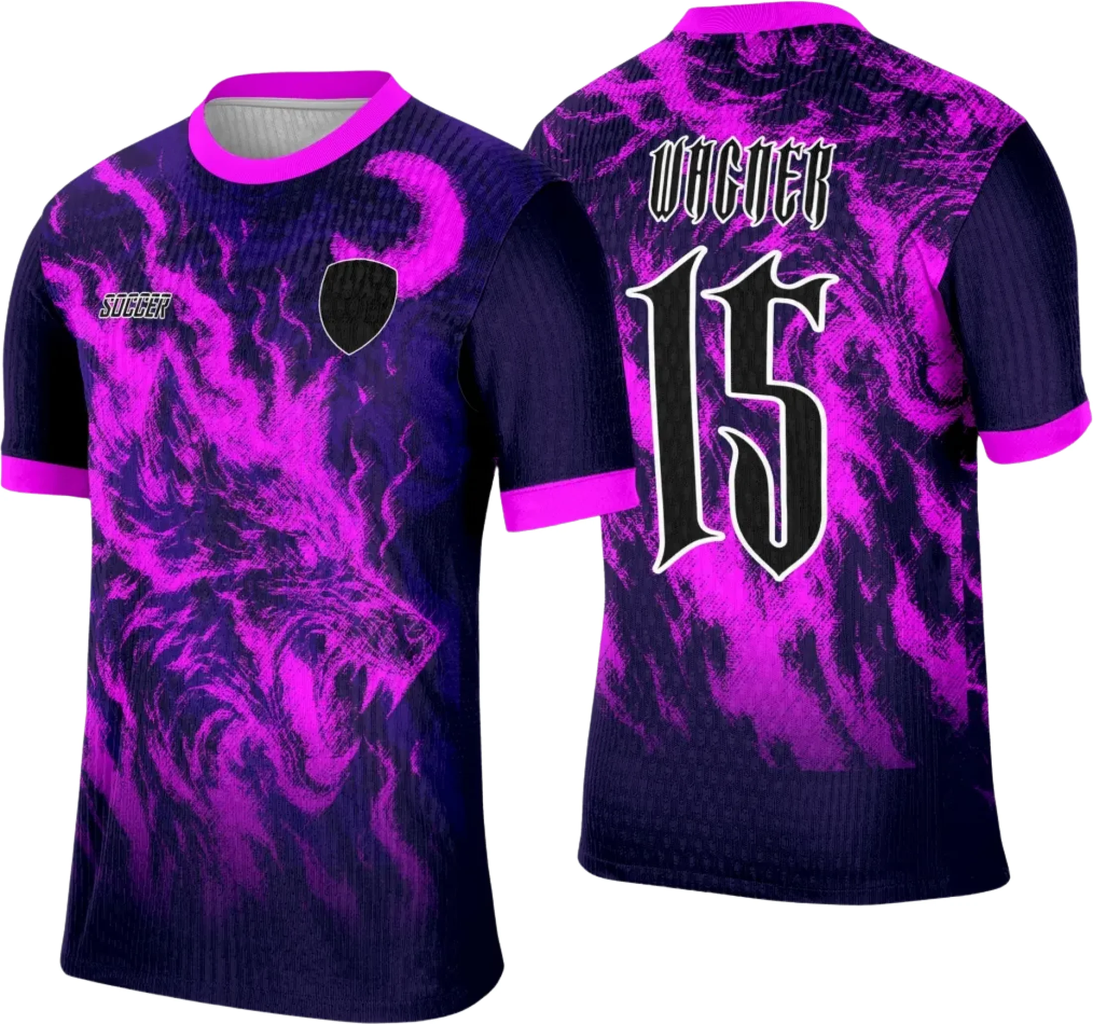 Camiseta unissex preta com logo no peito e estampa grande nas costas baseada no tema Interclasse Lobo Fumaça, ideal para eventos escolares e turmas.