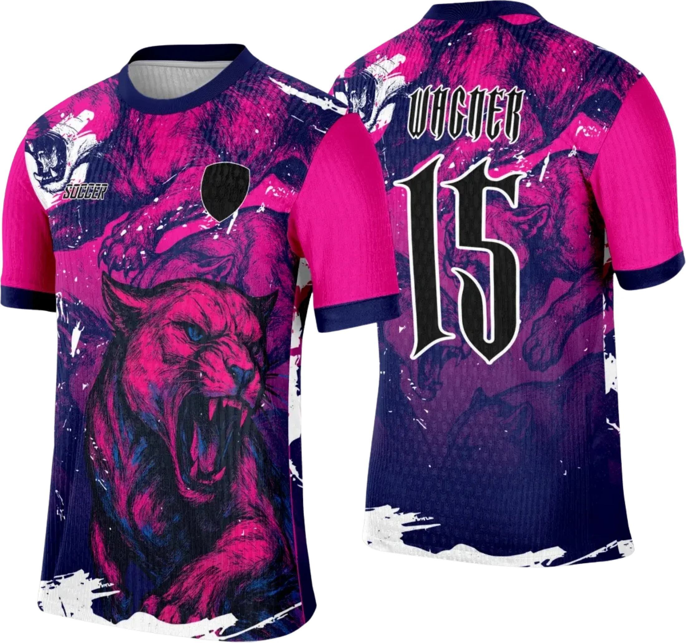 Camiseta unissex na cor preta com logo no peito e estampa grande nas costas inspirada no Template Camisa Interclasse Puma, ideal para eventos escolares e esportivos.