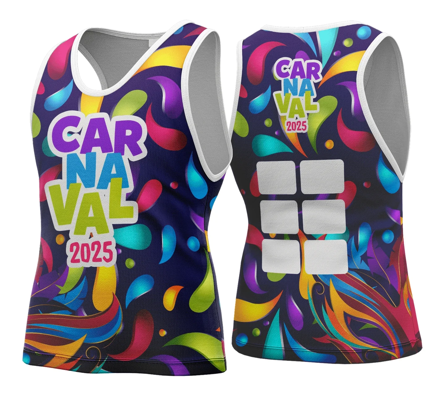 Camiseta unissex branca com logo no peito e estampa grande nas costas inspirada na camisa Abadá de Carnaval 2026 modelo 122, perfeita para festas e celebrações carnavalescas.