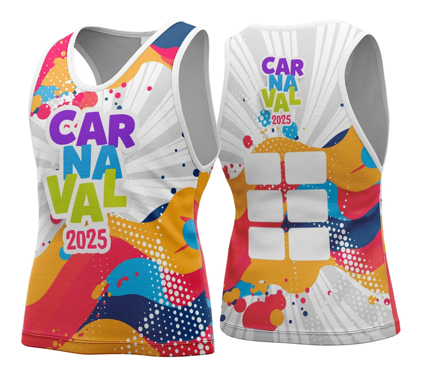 Camiseta unissex branca com logo no peito e estampa grande nas costas, tema Abadá Carnaval 2026 Modelo 126, ideal para festa e evento carnavalesco.