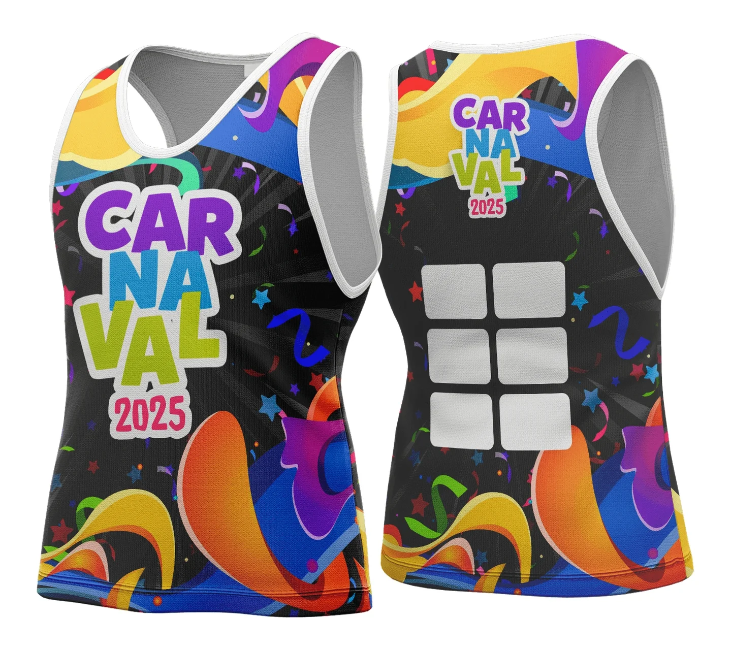 Camiseta unissex branca com logo no peito e estampa grande nas costas inspirada na camisa Abadá de Carnaval 2026 Modelo 133, ideal para festas e blocos carnavalescos.