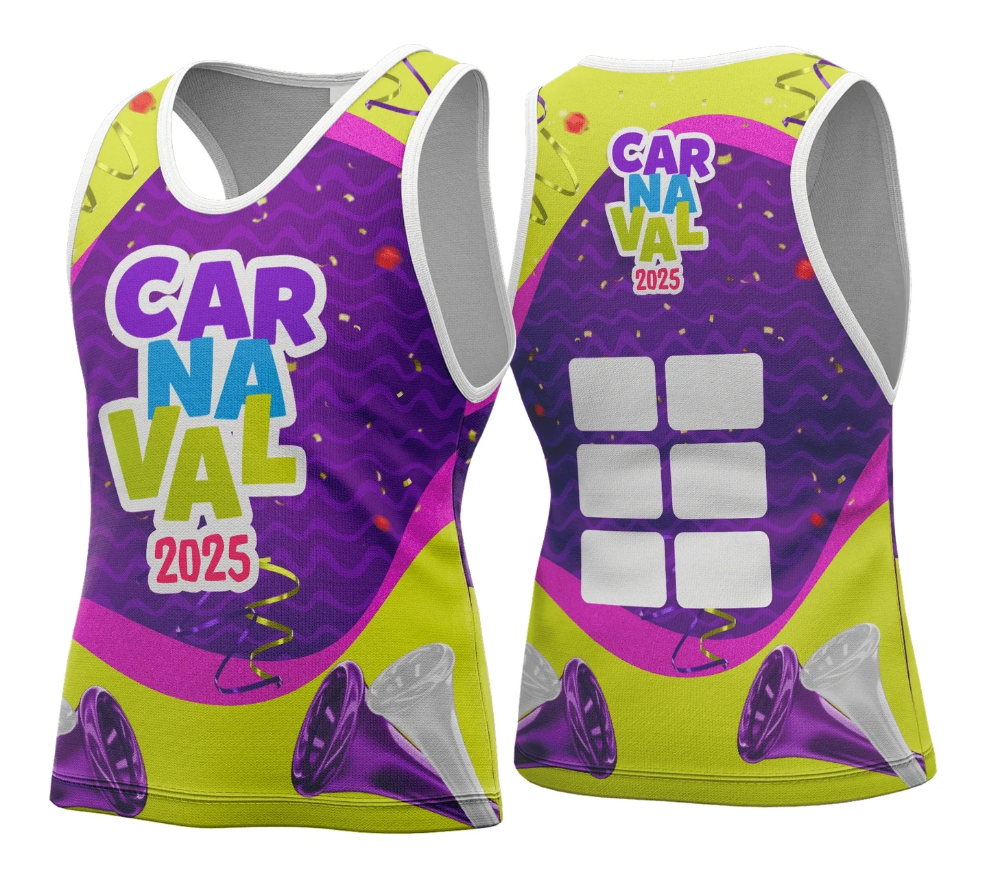 Camiseta unissex branca com logo no peito e estampa grande nas costas, com tema Abadá de Carnaval 2026, modelo 158, ideal para celebrar a folia com estilo e conforto.