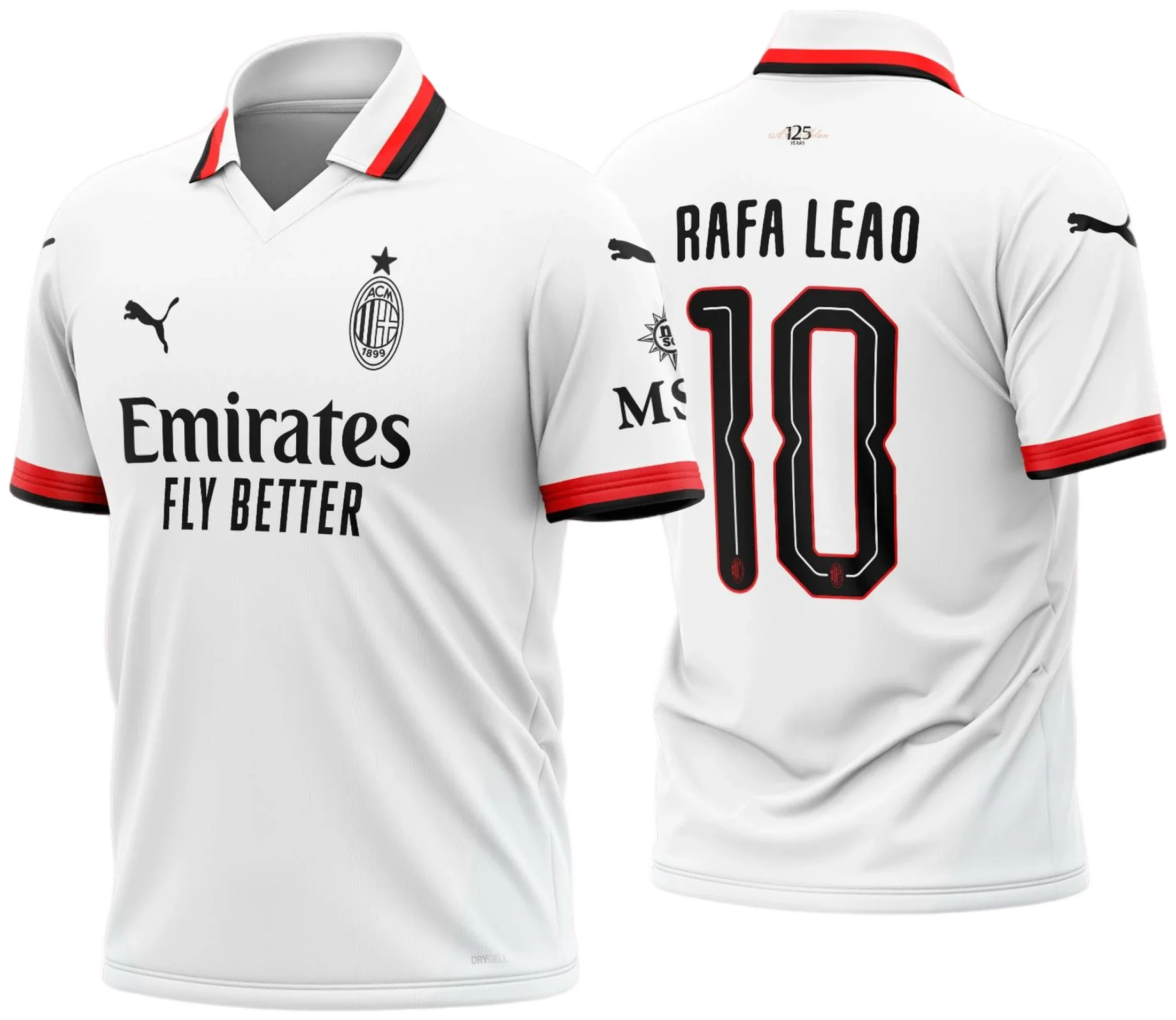 Camisa preta unissex com logo no peito e estampa grande nas costas inspirada na Camisa AC Milan Reserva 2024-2025, perfeita para torcedores e amantes do futebol.