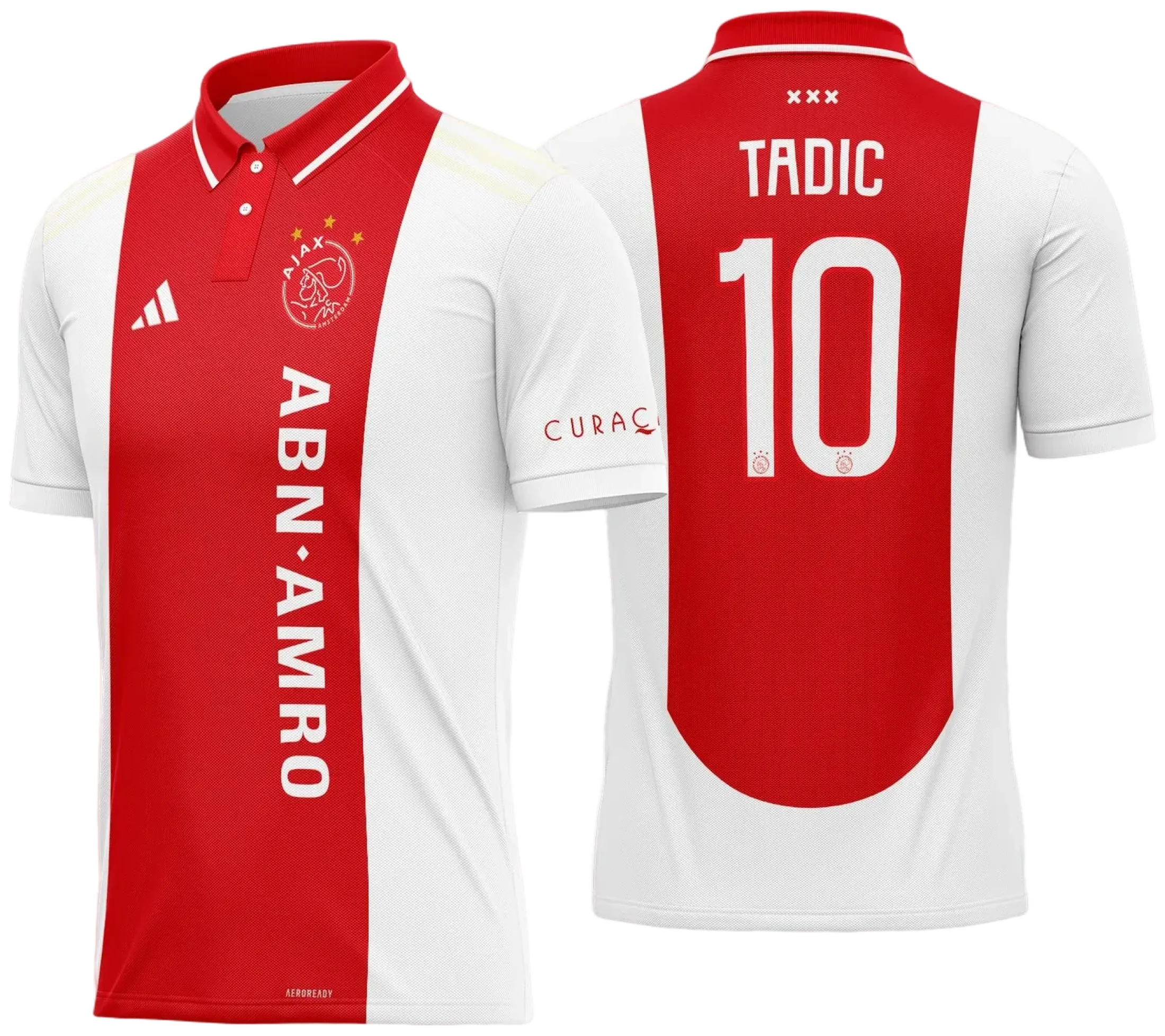 Camiseta unissex preta com logo no peito e estampa grande nas costas baseada na camisa Ajax Titular 2024 - 2025, destaque para design moderno e elegante
