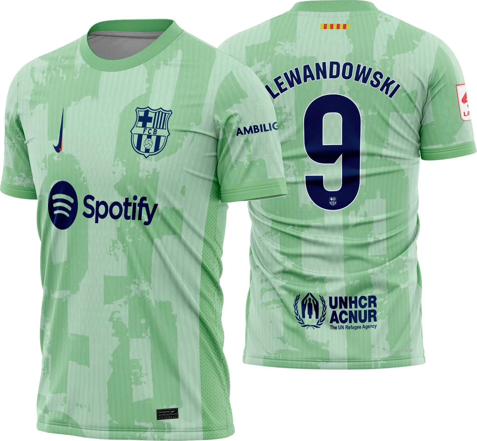 Camiseta unissex preta com logo no peito e estampa grande nas costas inspirada na Camisa Barcelona Terceira 2024-2025, ideal para torcedores que buscam estilo e identidade futebolística clara.