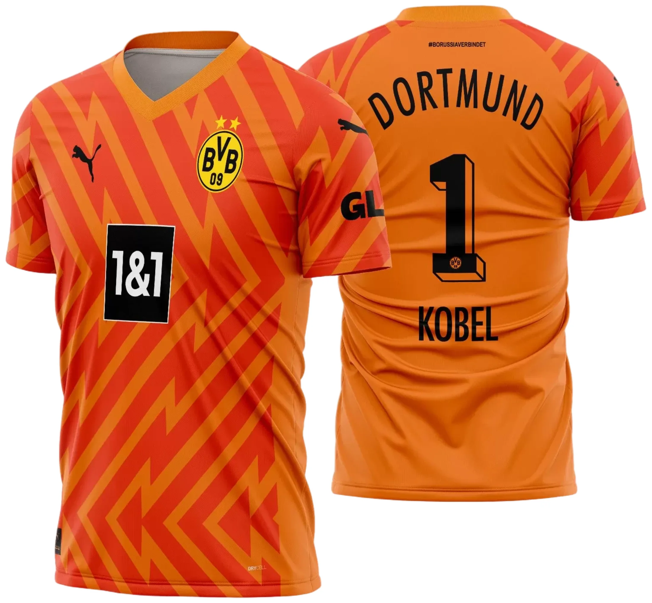 Camiseta unissex preta com logo no peito e estampa grande nas costas do Borussia Dortmund Goleiro II 2023 2024, ideal para fãs do time mostrarem apoio com estilo moderno e esportivo