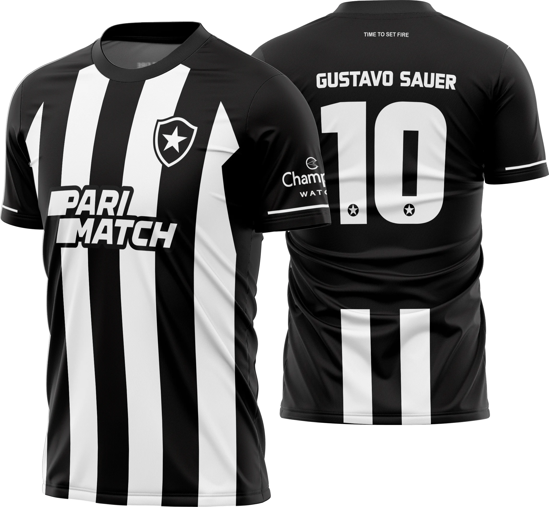 Camiseta unissex preta com logo no peito e estampa grande nas costas do Botafogo Titular 2023-2024, ideal para torcer com estilo e autenticidade.