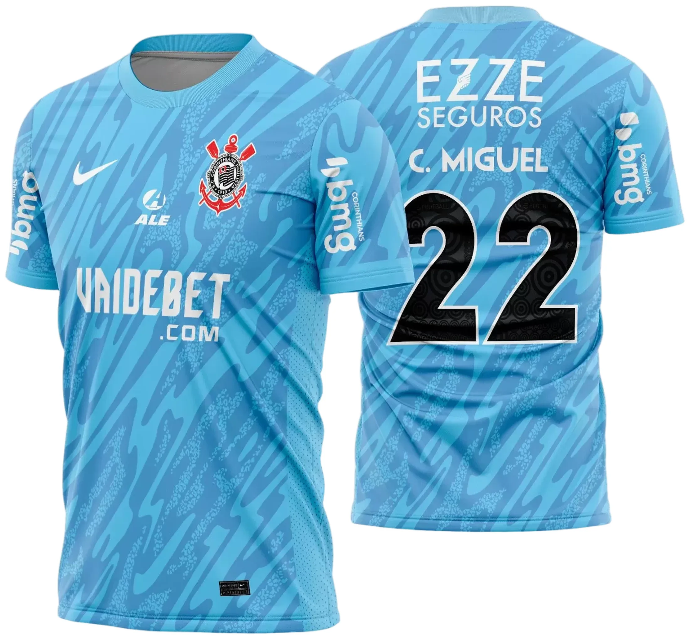 Camiseta unissex preta com logo no peito e estampa grande nas costas inspirada no Corinthians Goleiro 2024-2025, mostrando estilo e identidade única para torcedores.