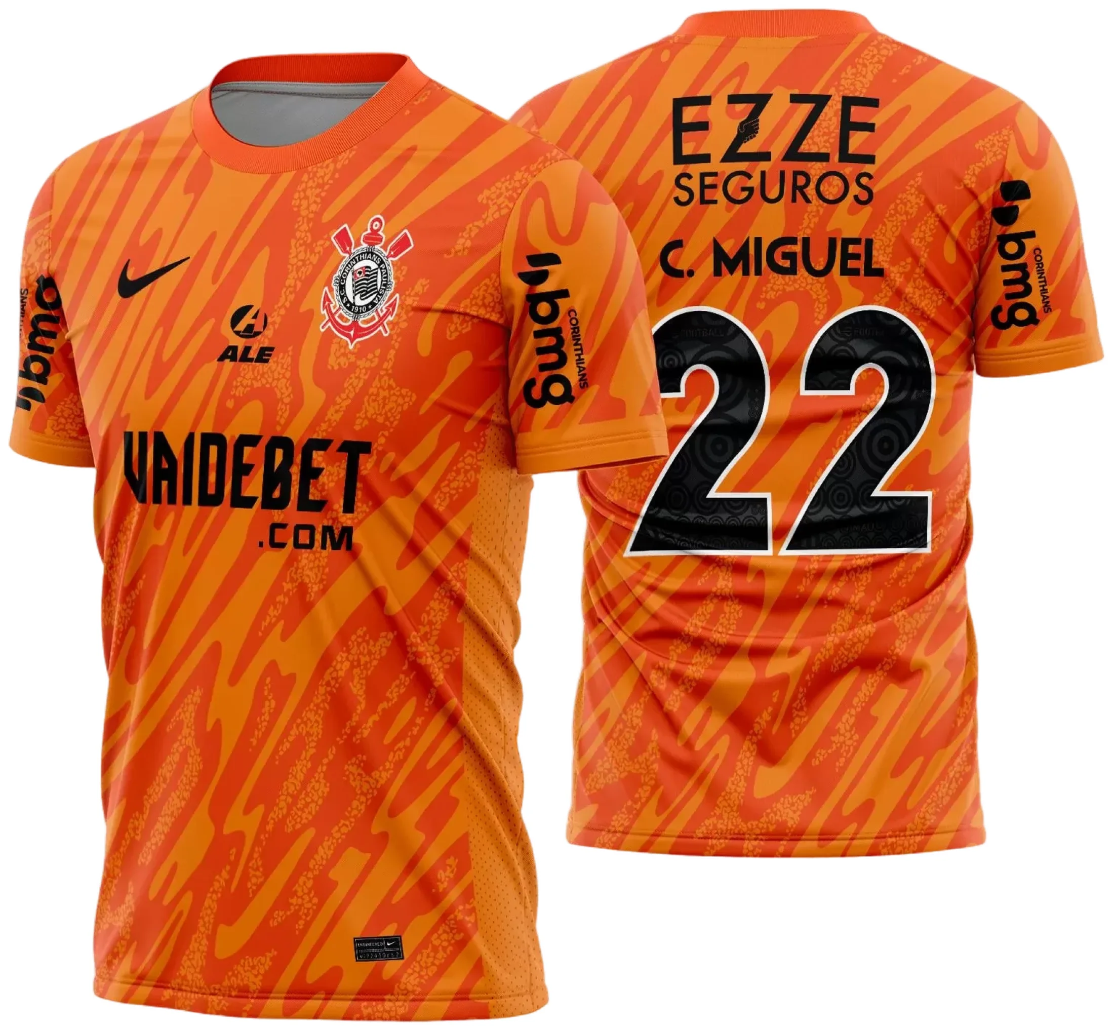 Camiseta unissex preta com logo no peito e estampa grande nas costas do Corinthians goleiro 2024 2025, ideal para torcedores que querem estilo e conforto em dia de jogo.