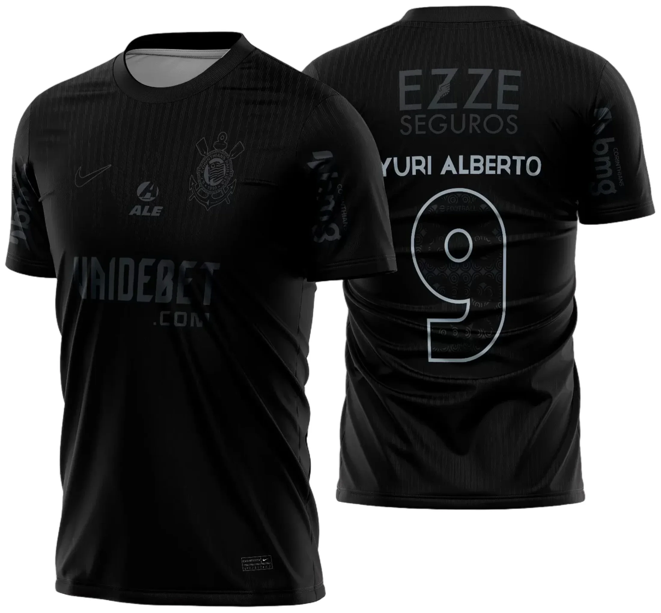 Camiseta unissex preta com logo no peito e estampa grande nas costas do Corinthians Reserva 2024 2025, perfeita para torcedores que querem mostrar paixão e estilo
