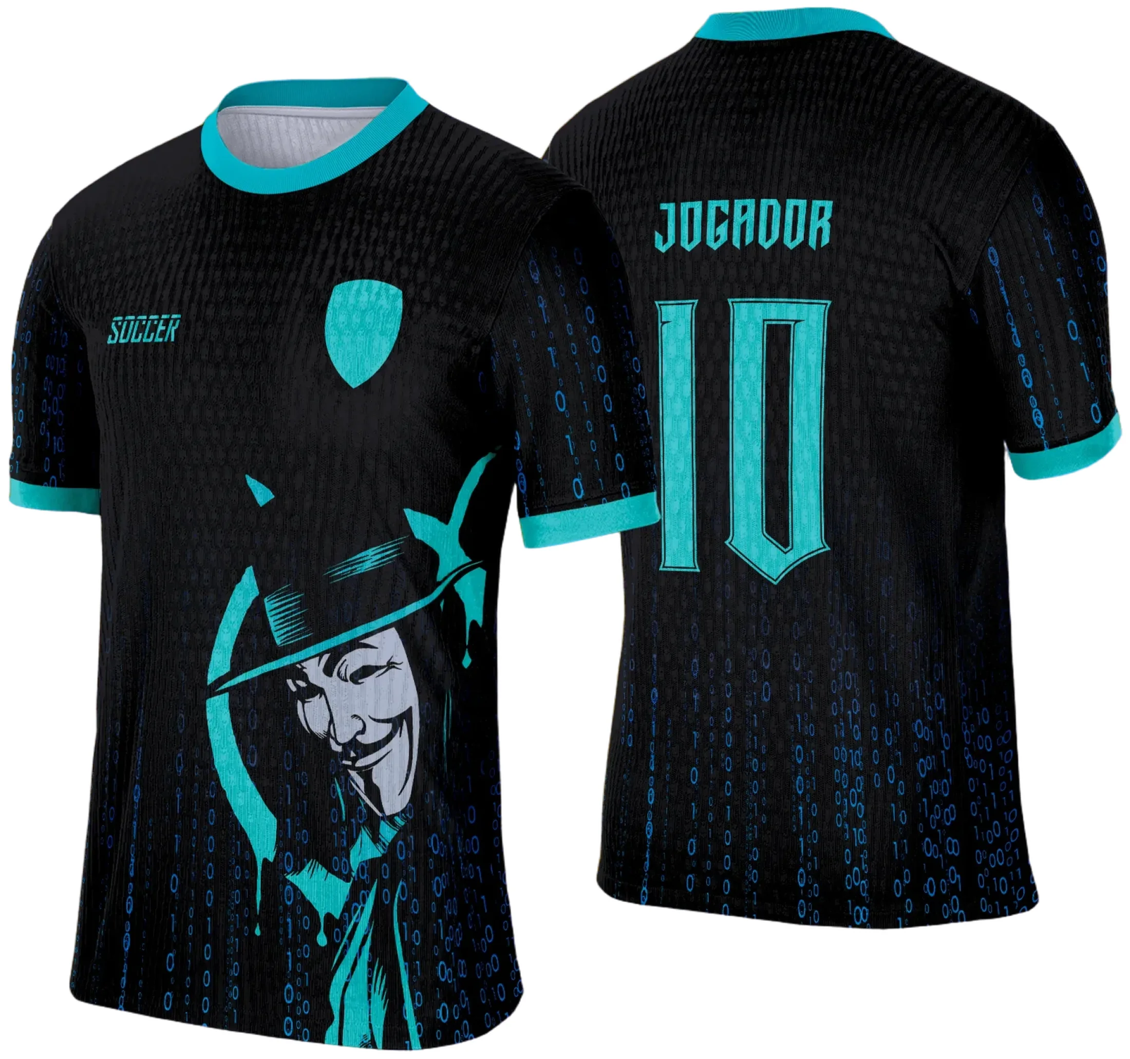 Camiseta unissex preta com logo no peito e estampa grande nas costas inspirada na temática Interclasse 2025 Anonymous, perfeita para eventos e grupos escolares.