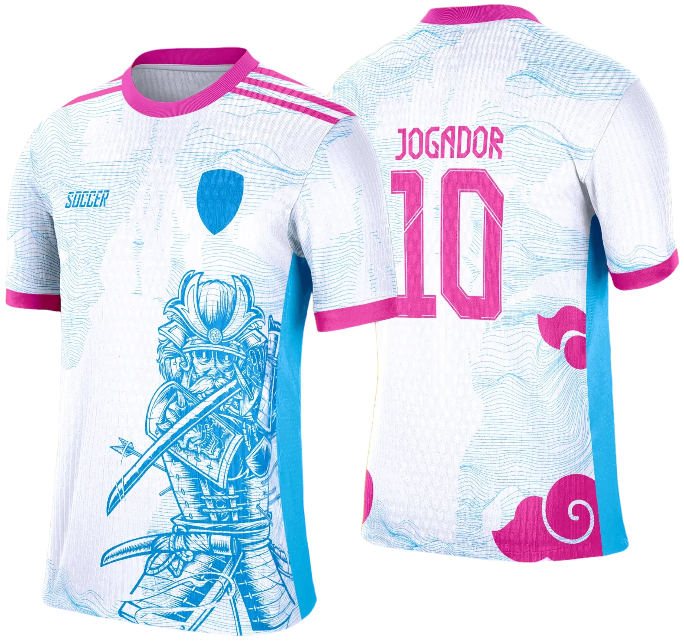 Camiseta unissex preta com logo no peito e estampa grande nas costas com tema Samurai Espada para Interclasse 2025, visual marcante e moderno para eventos escolares.