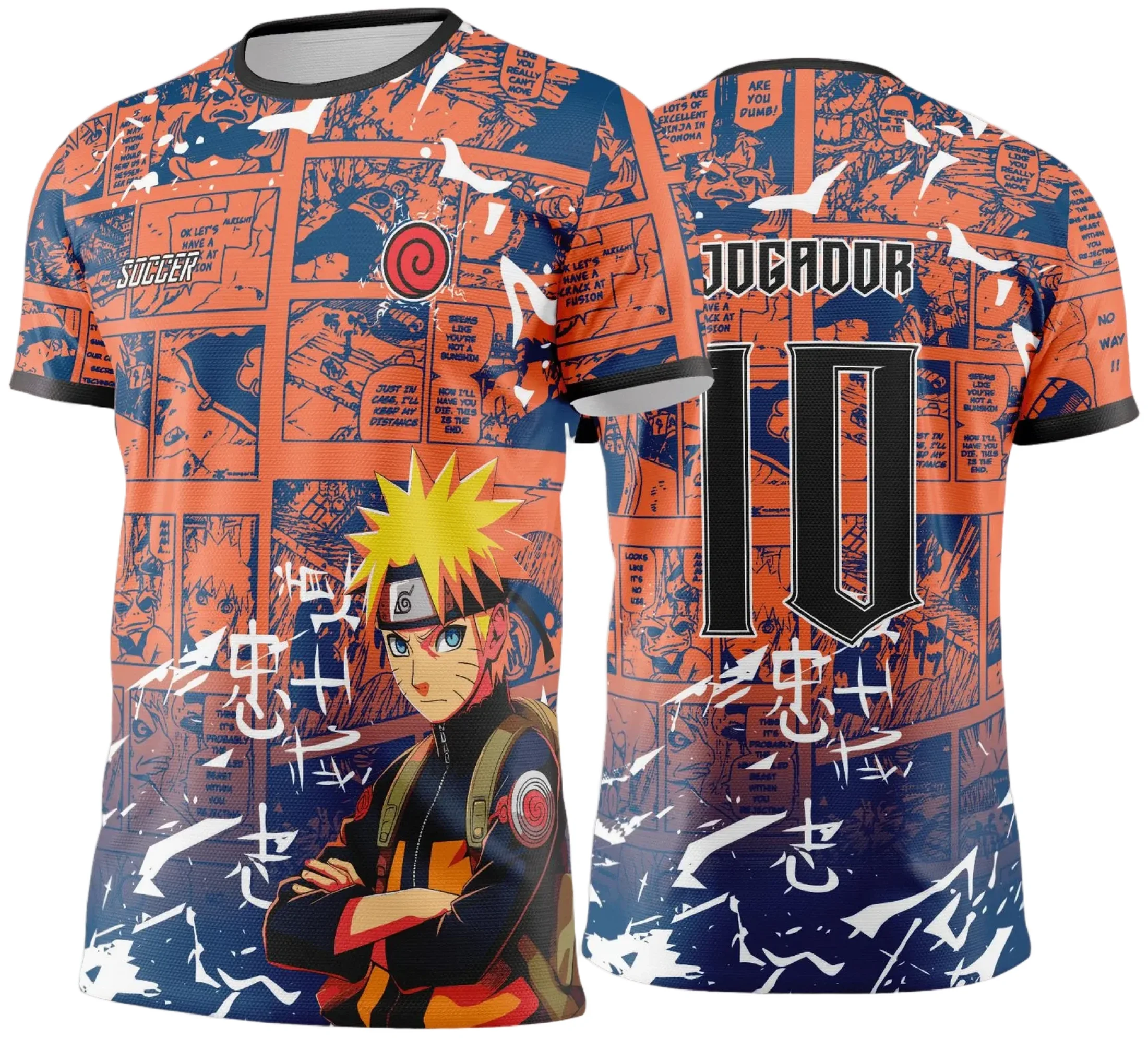 Camiseta unissex preta com logo no peito e estampa grande nas costas de tema Naruto para Jogos Internos 2024-2025, perfeita para fãs de anime e eventos escolares.