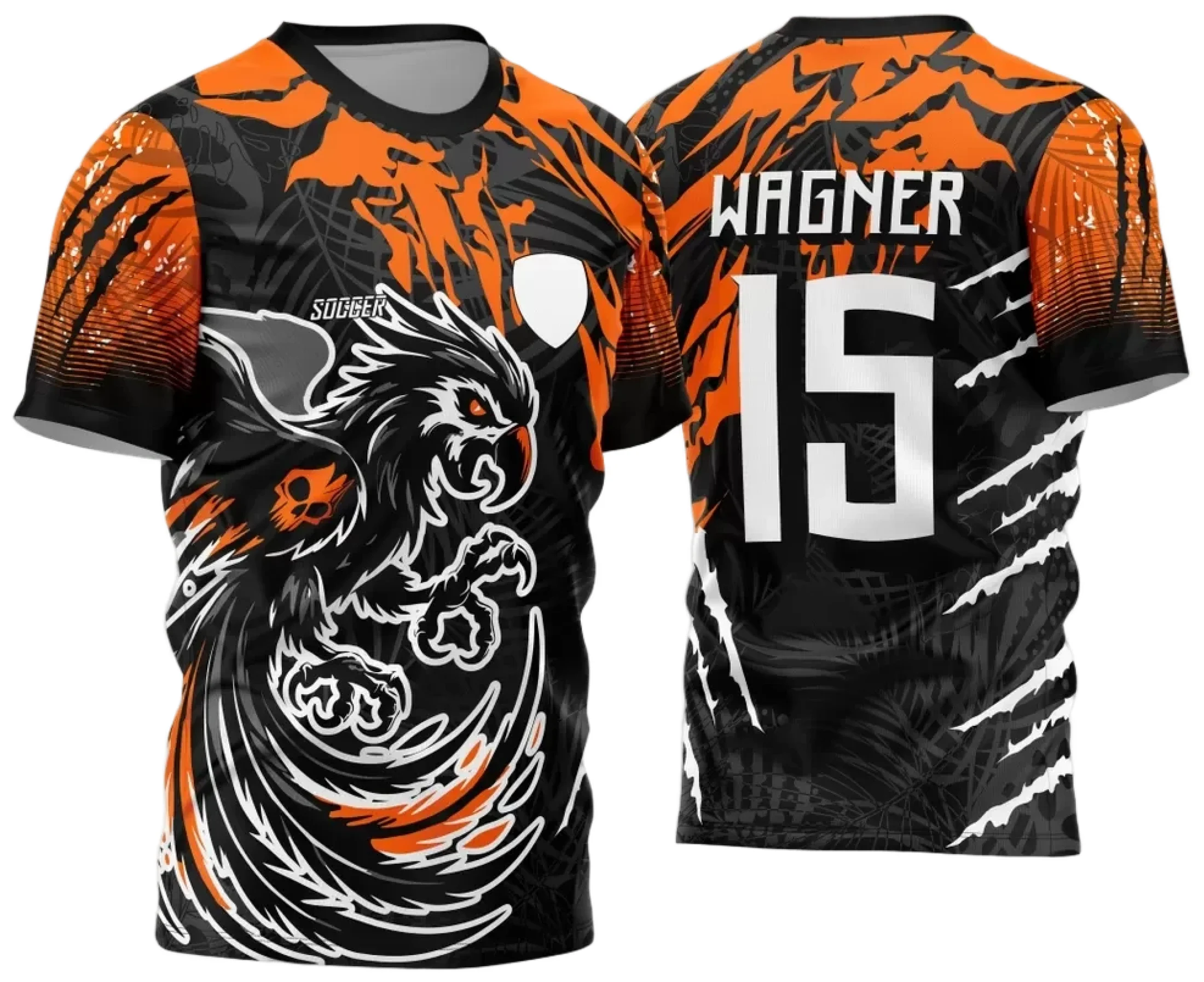 Camiseta unissex preta com logo no peito discreto e estampa grande nas costas inspirada na Arara do Interclasse 2024 - 2025, ideal para eventos escolares e grupos.