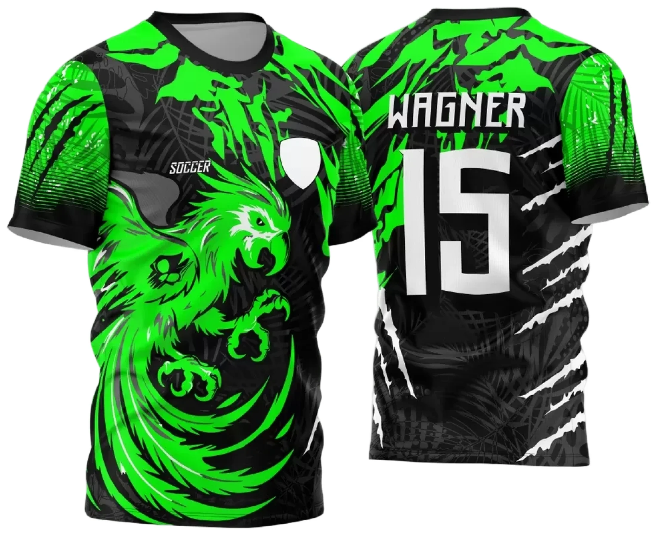 Camiseta unissex preta com logo no peito e estampa grande nas costas em tema da camisa de interclasse Arara 2024 - 2025, ideal para eventos escolares ou esportivos.