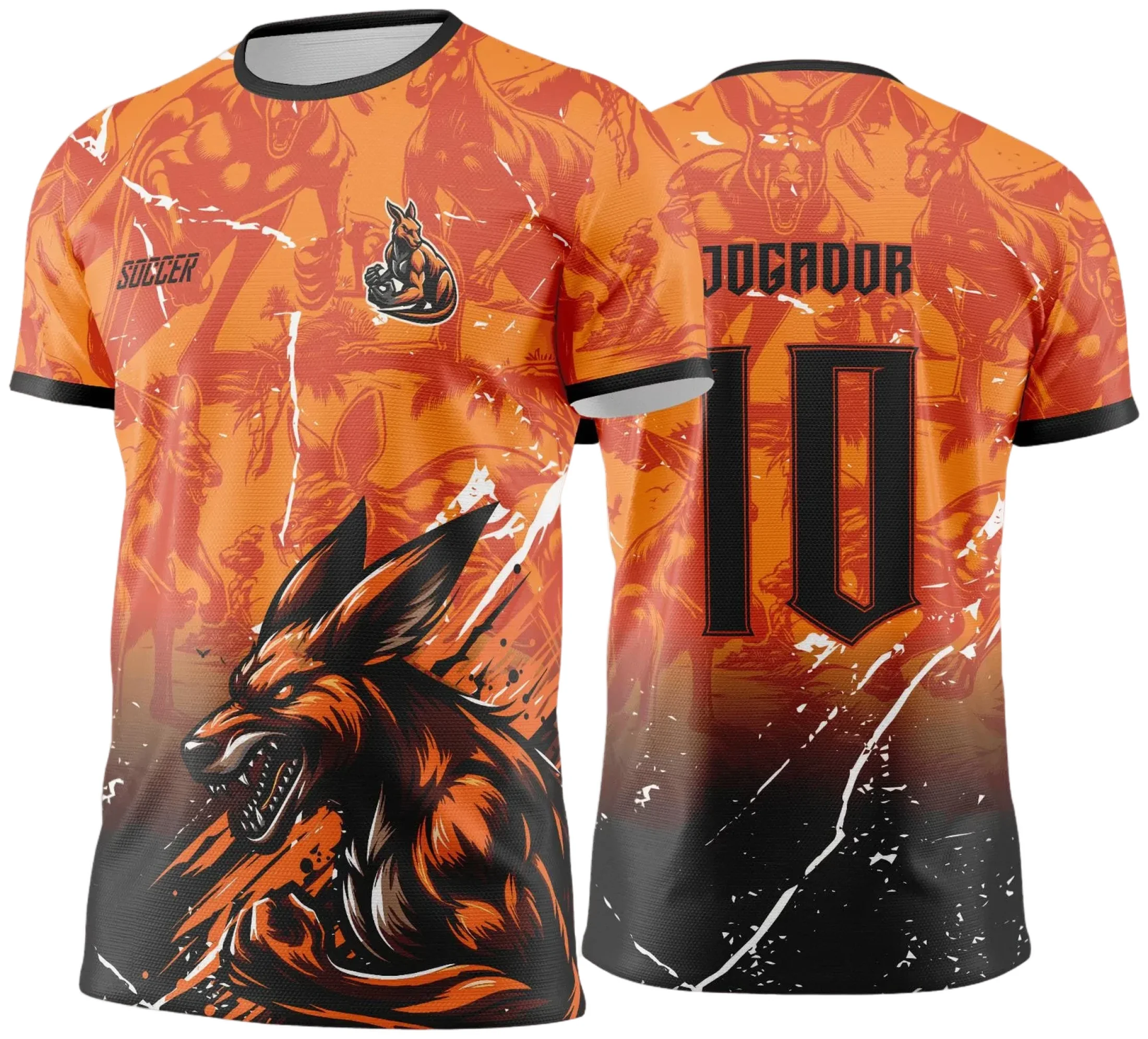 Camiseta unissex branca com logo no peito e estampa grande nas costas destacando o tema Interclasse Canguru Jogos Internos 2024 2025, ideal para grupos escolares e eventos esportivos.