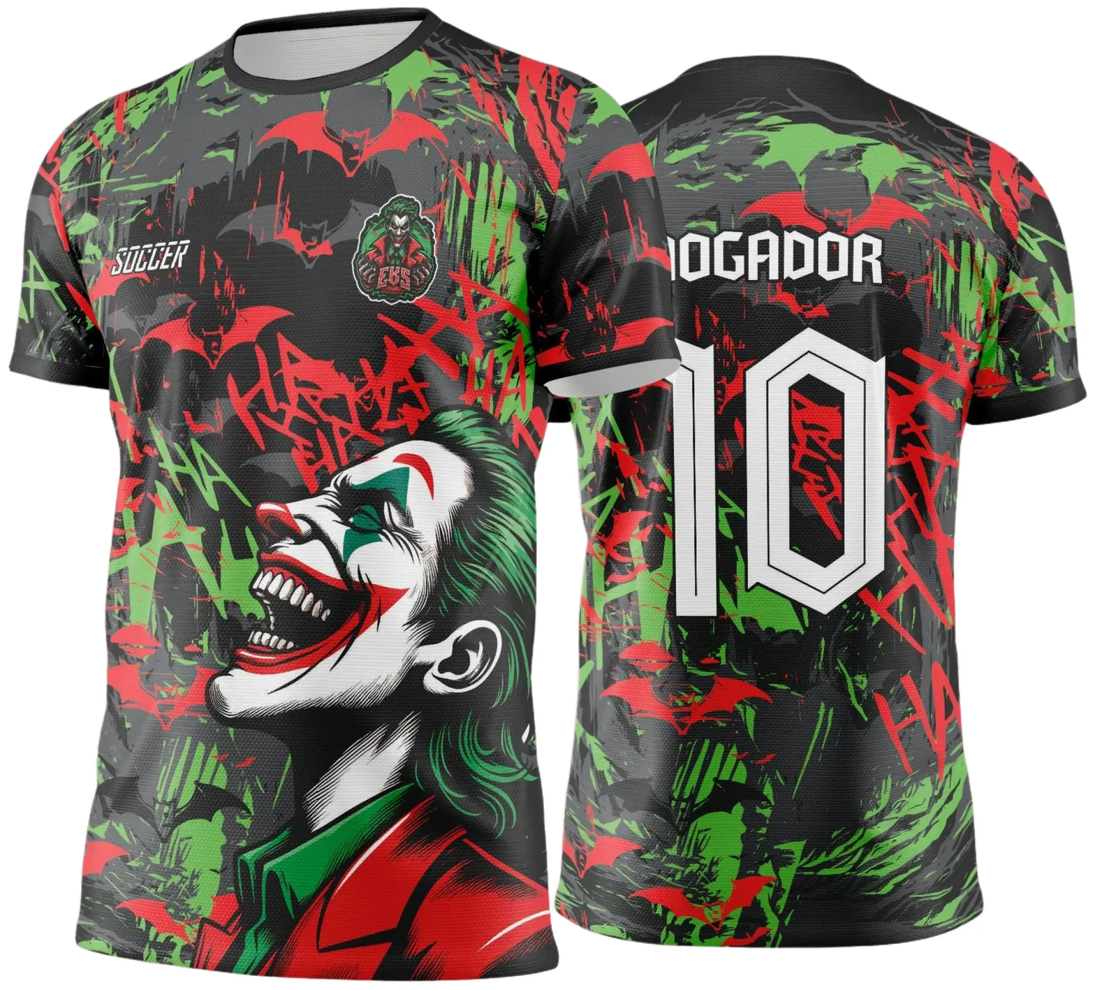 Camiseta unissex preta com logo no peito e estampa grande nas costas com design do Interclasse Coringa para Jogos Internos 2024 2025, ideal para mostrar espírito esportivo e união em eventos escolares.