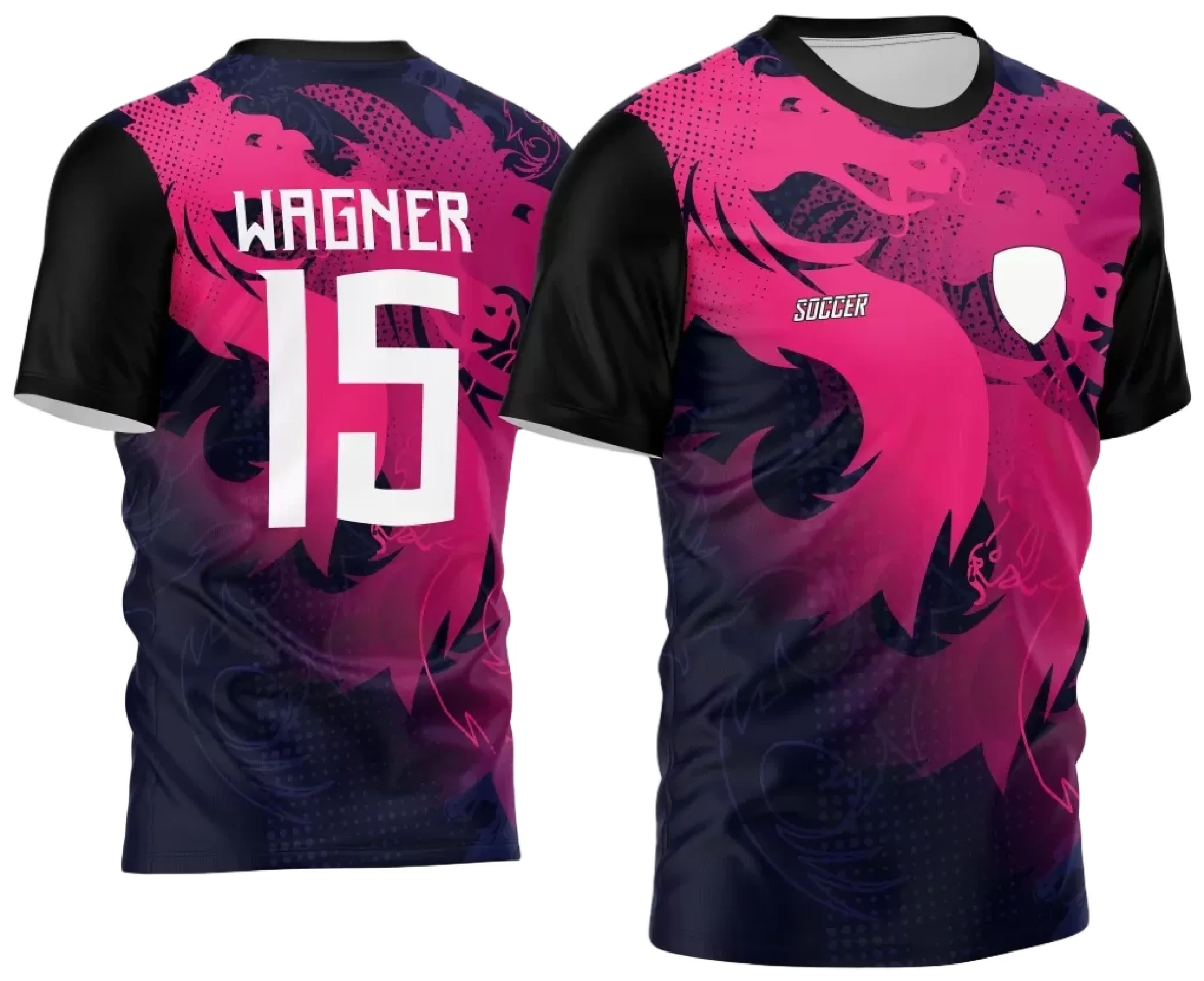 Camiseta unissex preta com logo no peito e estampa grande nas costas do Dragão de Interclasse 2024 2025, perfeita para eventos e times escolares