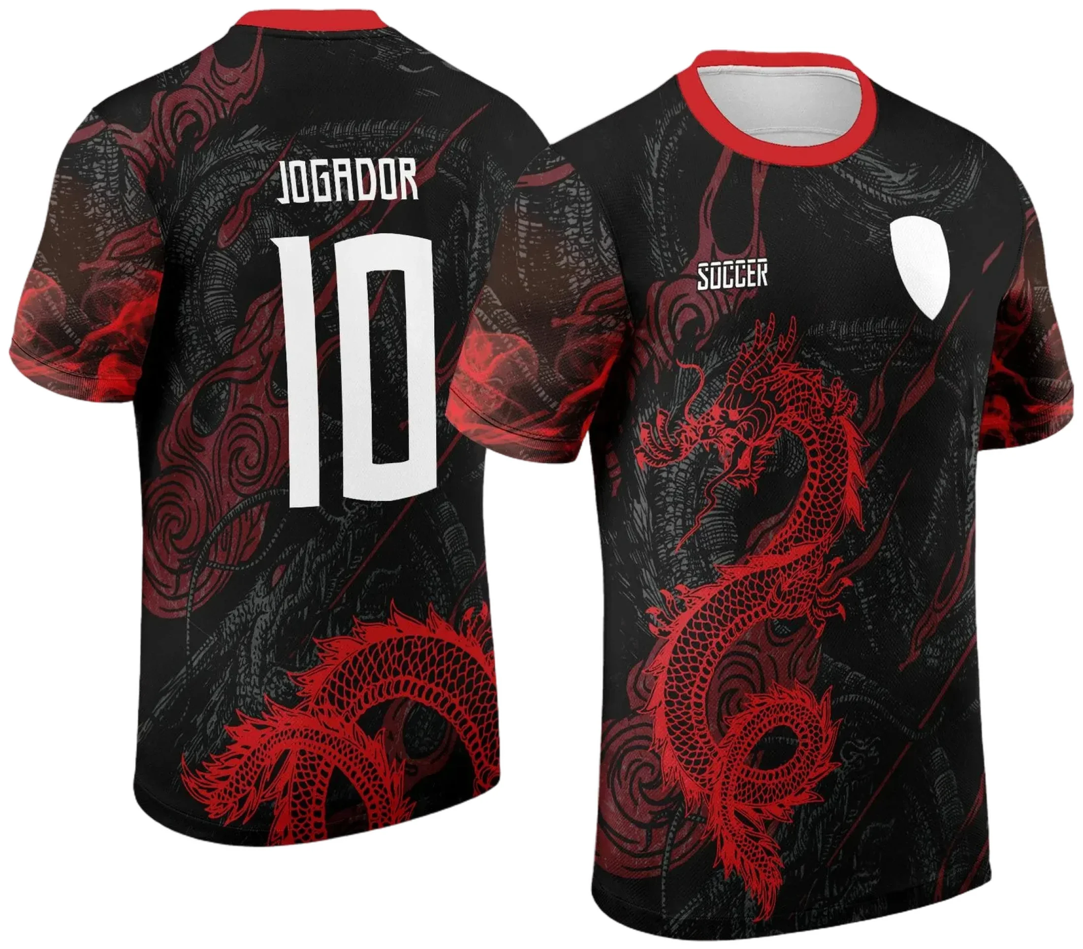 Camiseta unissex preta com logo no peito e estampa grande nas costas mostrando o Dragão do Interclasse 2024 - 2025, ideal para eventos escolares e times.