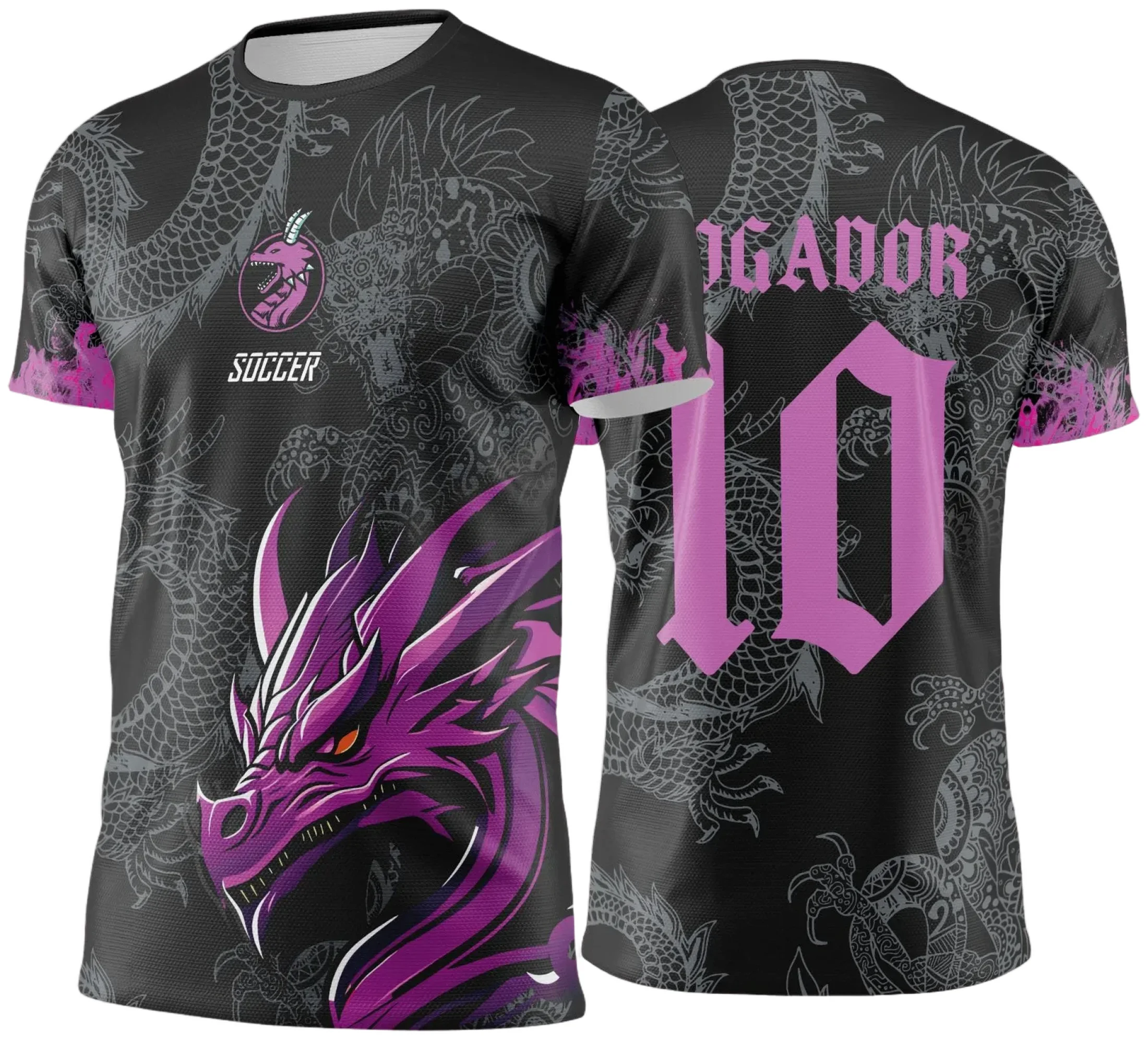 Camiseta unissex preta com logo no peito e estampa grande nas costas, mostrando o Dragão interclasse dos Jogos Internos 2024 2025, ideal para torcer com estilo.