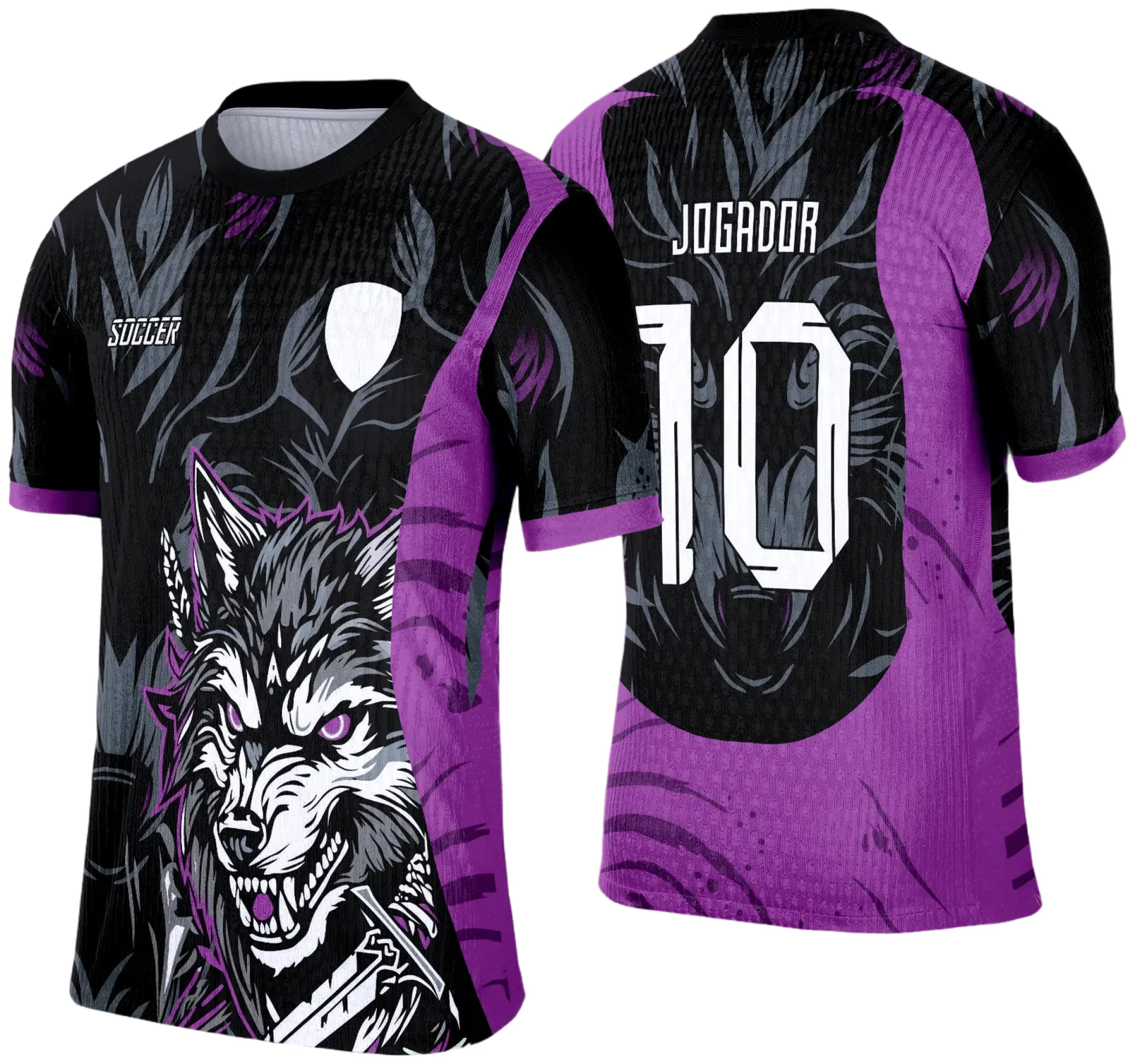 Camiseta unissex preta com logo no peito e estampa grande nas costas inspirada no Lobo para Interclasse Escolar 2025, perfeita para eventos escolares e esportivos.