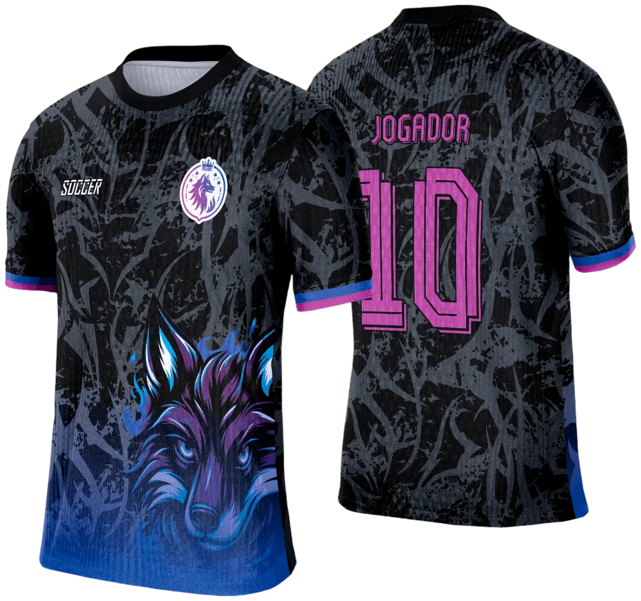 Camiseta unissex branca com logo no peito e estampa grande nas costas mostrando Lobo FOX, design moderno para Interclasse Escolar 2025.