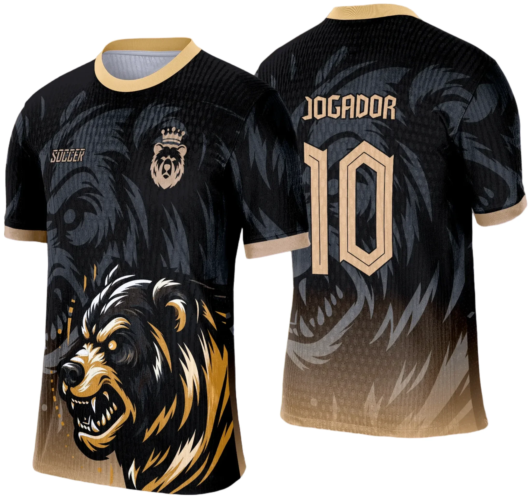 Camiseta unissex branca com logo no peito e estampa grande nas costas com tema Urso para Interclasse Escolar 2025, ideal para uso confortável e visual moderno.