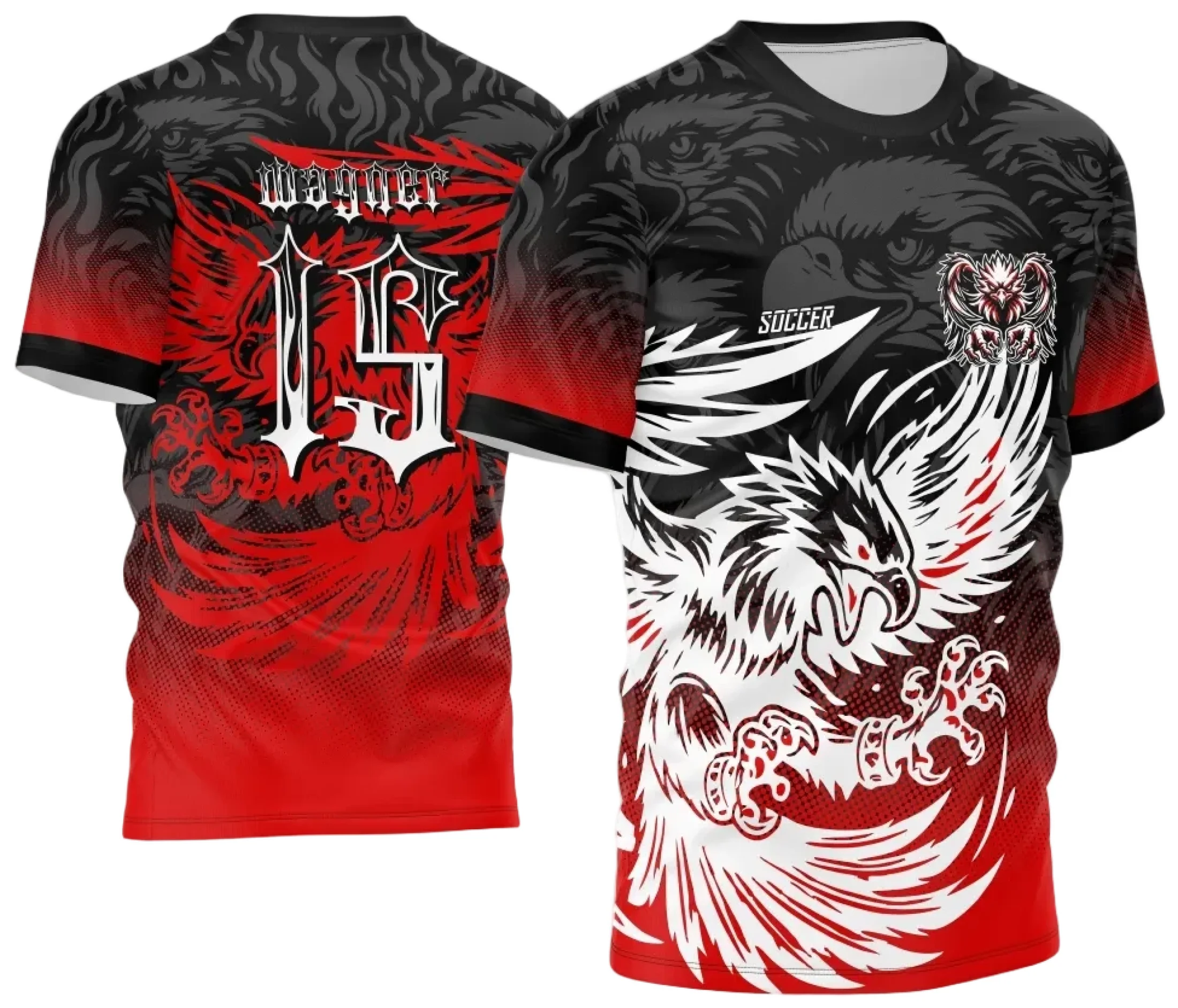 Camiseta unissex preta com logo no peito e estampa grande nas costas mostrando Águia Dark M3 do Interclasse 2024-2025, visual moderno e marcante para eventos e uso diário.