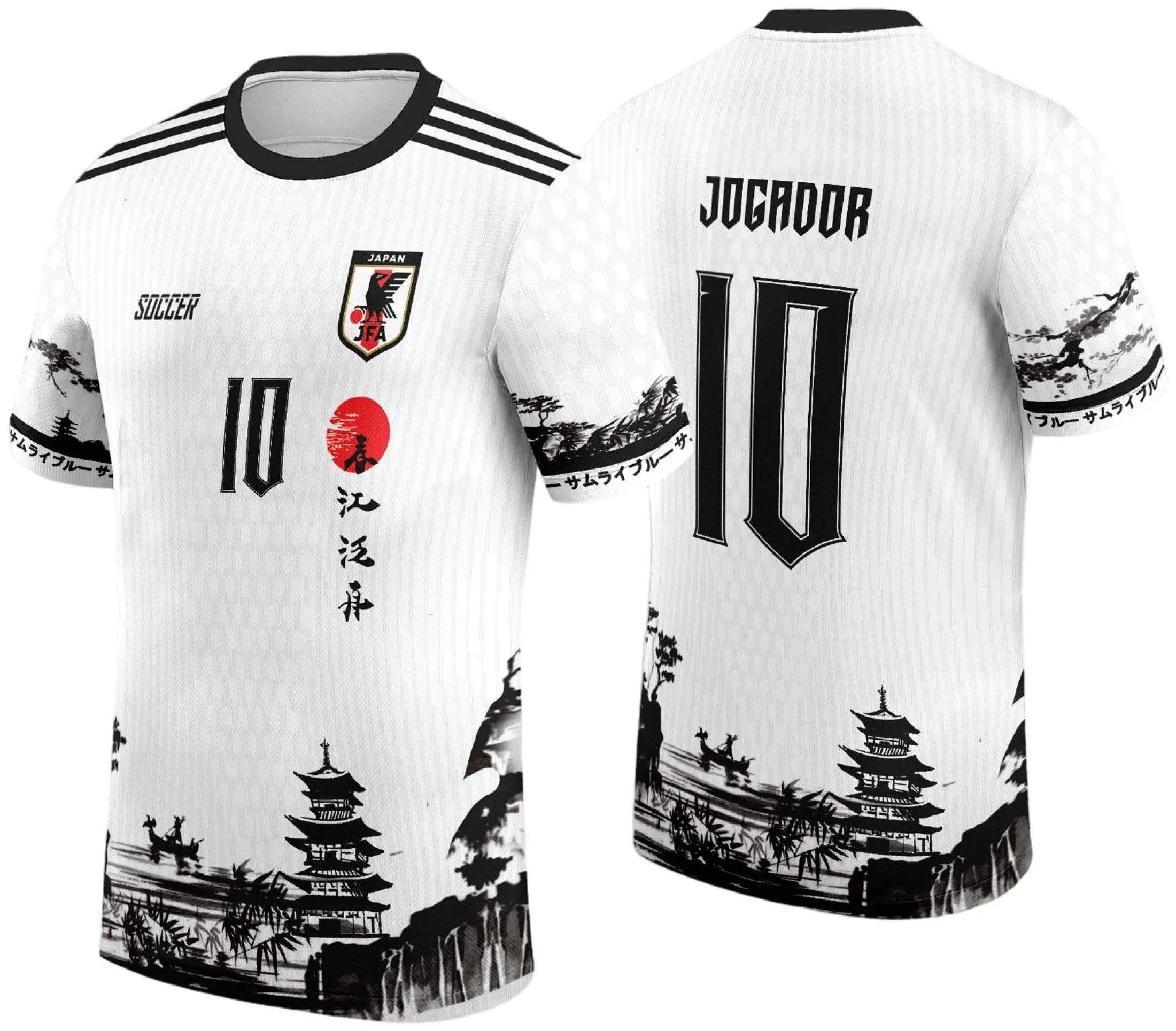 Camiseta preta unissex com logo no peito e estampa grande nas costas, tema Interclasse Japão 2024 2025, visual moderno e esportivo.