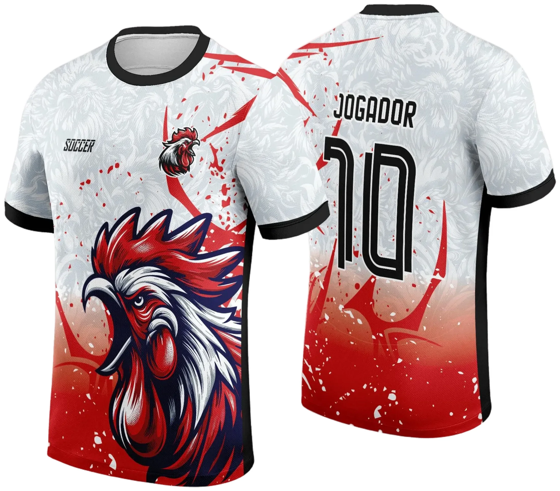 Camiseta unissex preta com logo no peito e estampa grande nas costas representando os Jogos Internos Galo 2024, ideal para uso em eventos escolares e esportivos.