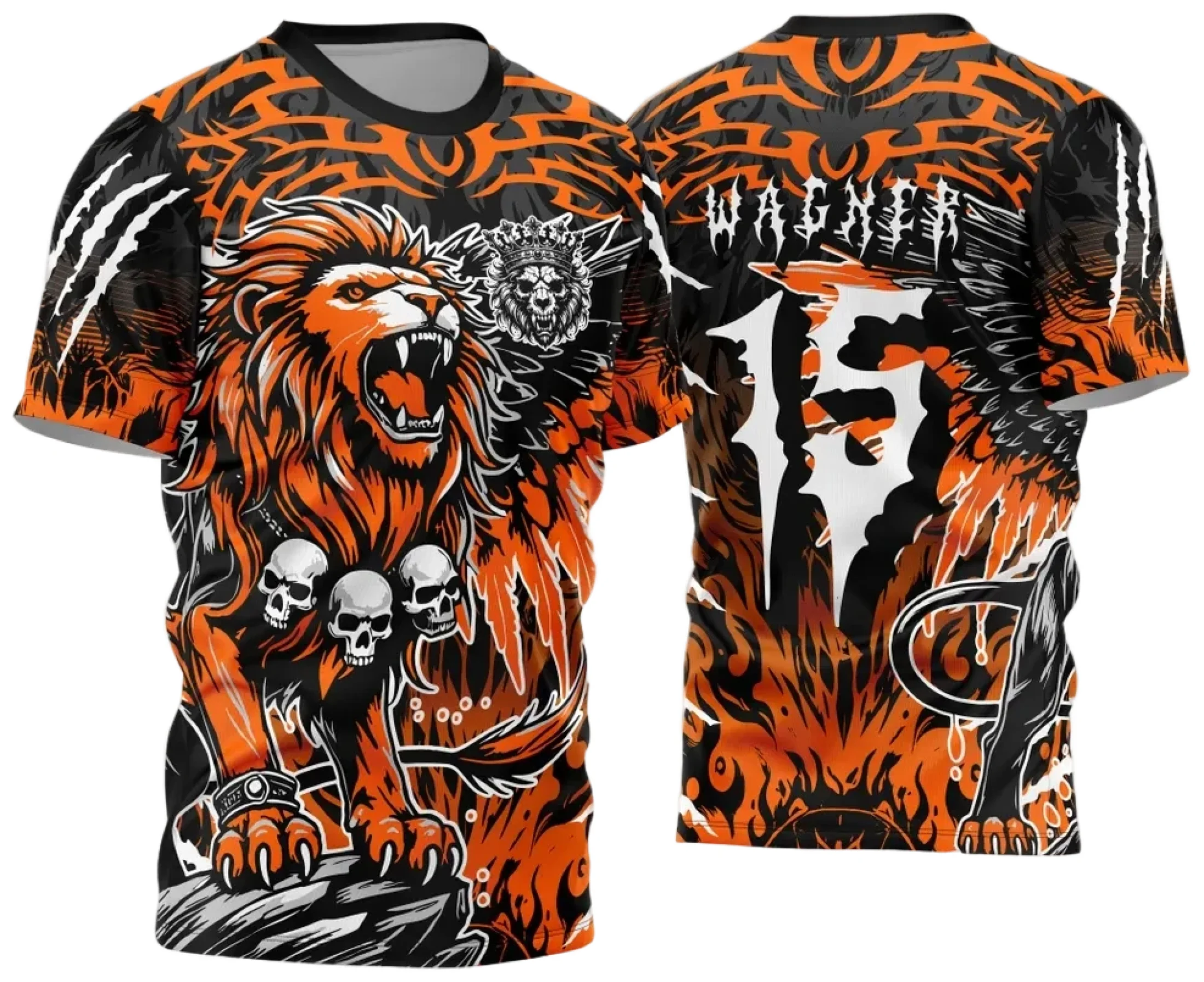 Camiseta unissex preta com logo no peito e estampa grande nas costas mostrando o leão do Interclasse 2024-2025, design moderno e vibrante para torcedores e fãs.