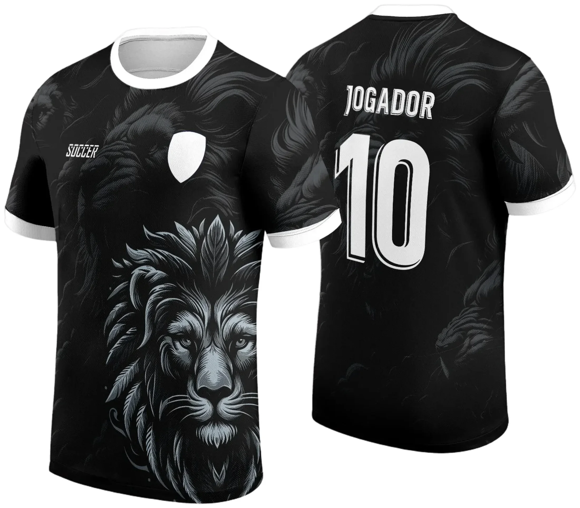 Camiseta unissex preta com logo no peito e estampa grande nas costas, celebrando o Leão do Interclasse 2024 - 2025, perfeita para eventos e grupos escolares